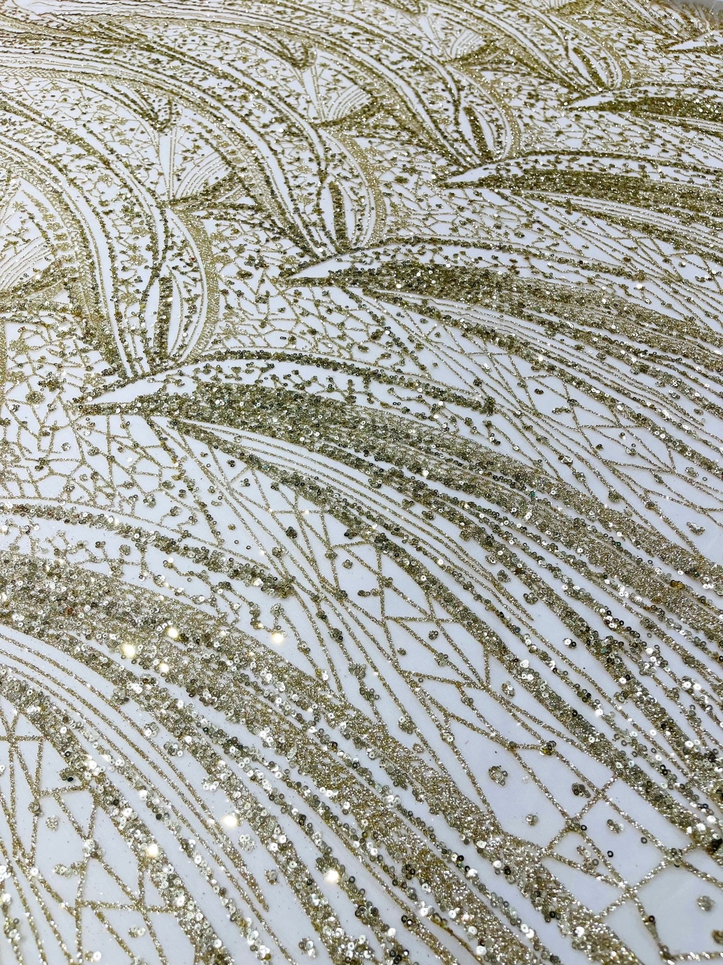 Geometric Fashion Glitter Design On A Mesh Lace Fabric| 58" Wide| Prom Dresses. - New Creations Fabric & Foam Inc