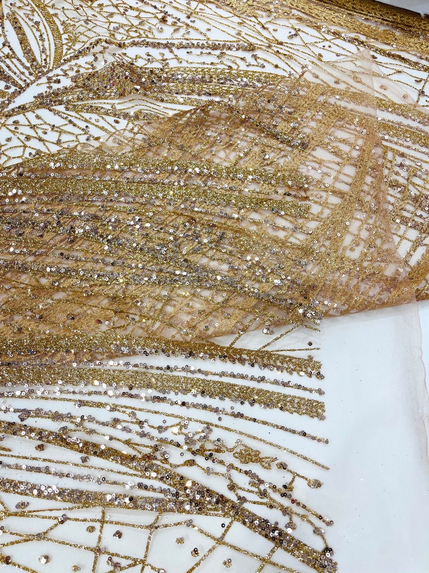 Geometric Fashion Glitter Design On A Mesh Lace Fabric| 58" Wide| Prom Dresses. - New Creations Fabric & Foam Inc