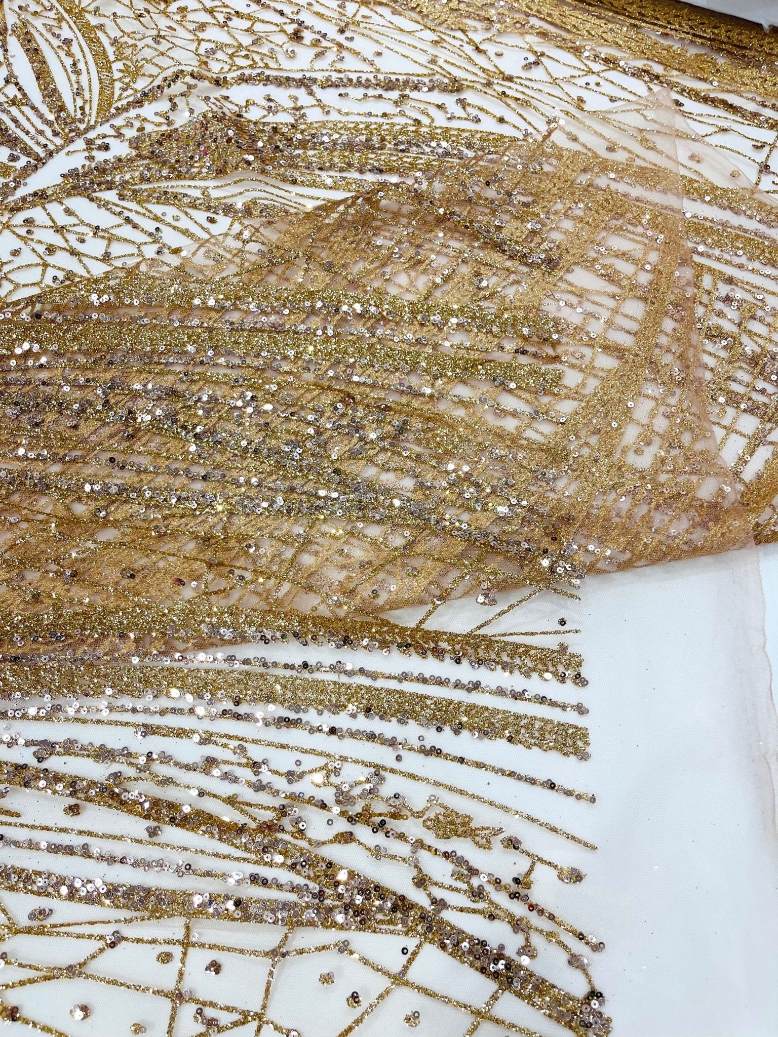 Geometric Fashion Glitter Design On A Mesh Lace Fabric| 58" Wide| Prom Dresses. - New Creations Fabric & Foam Inc