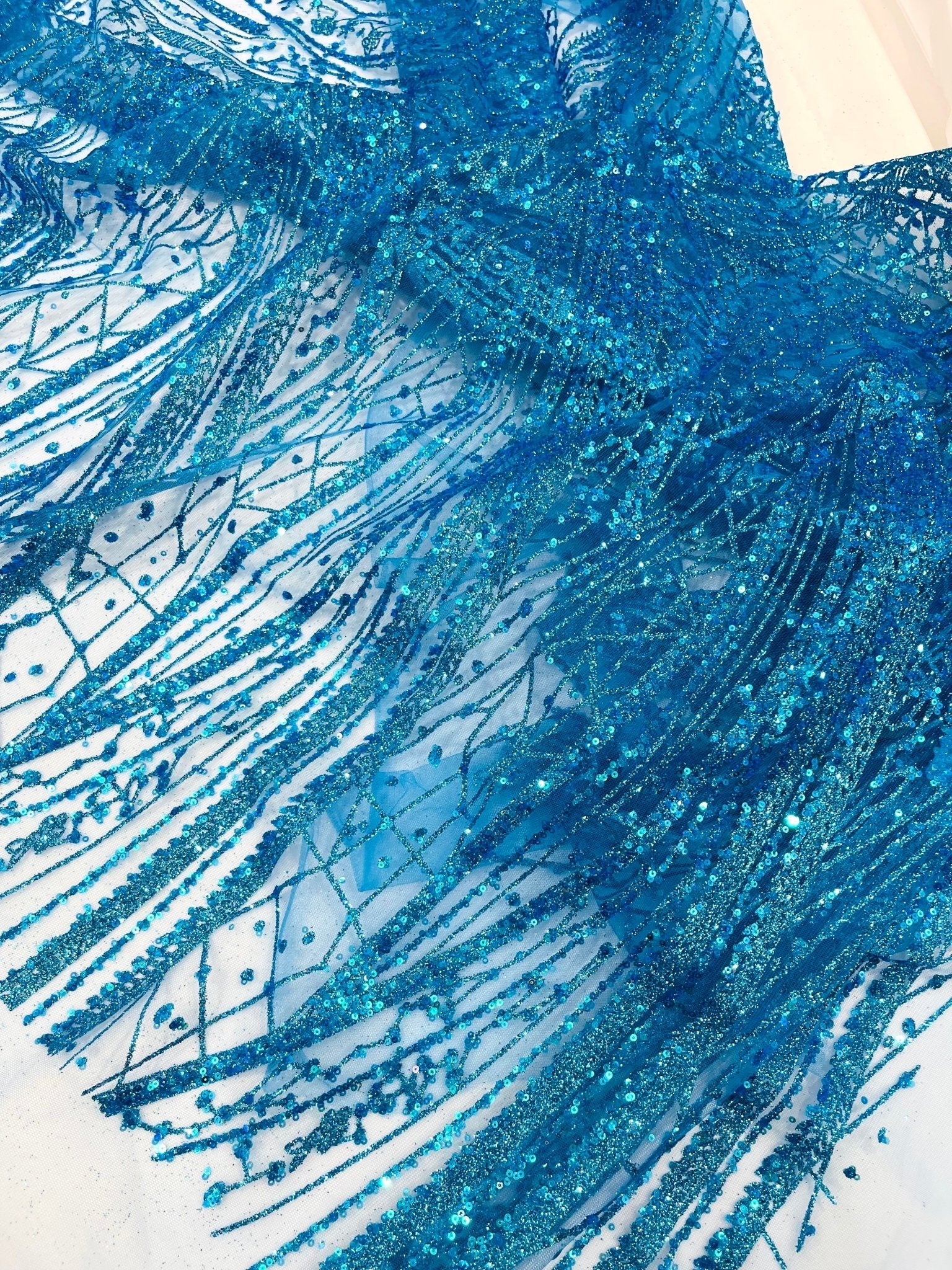 Geometric Fashion Glitter Design On A Mesh Lace Fabric| 58" Wide| Prom Dresses. - New Creations Fabric & Foam Inc