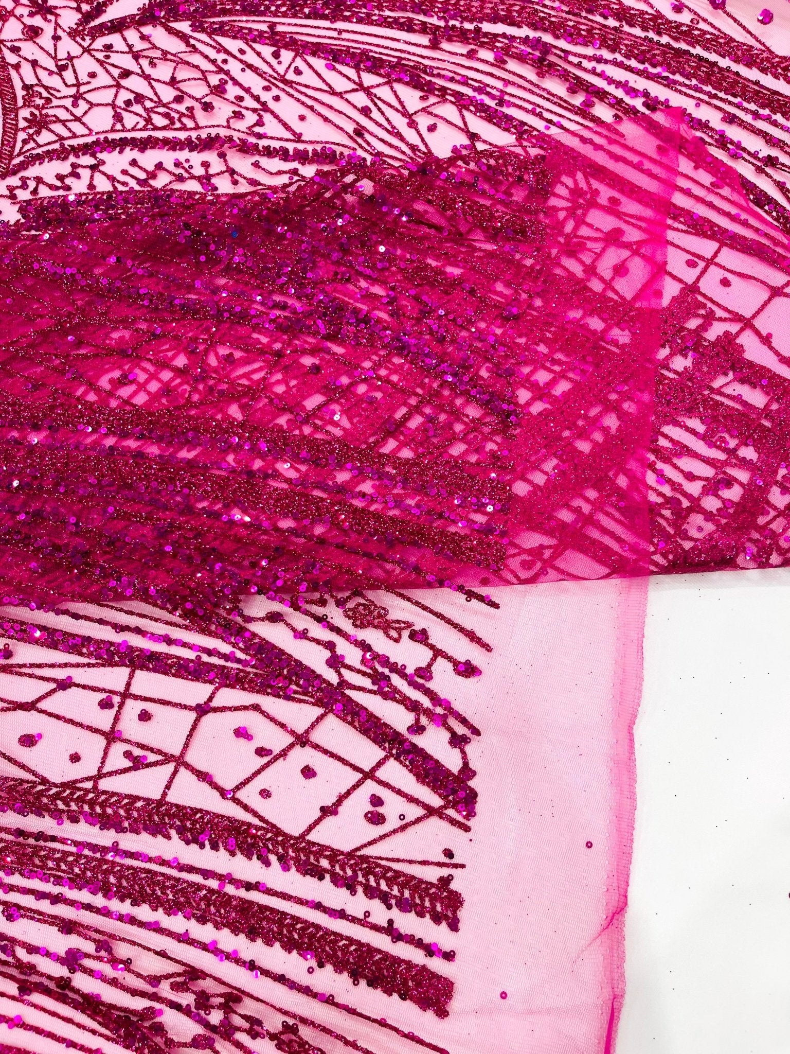 Geometric Fashion Glitter Design On A Mesh Lace Fabric| 58" Wide| Prom Dresses. - New Creations Fabric & Foam Inc