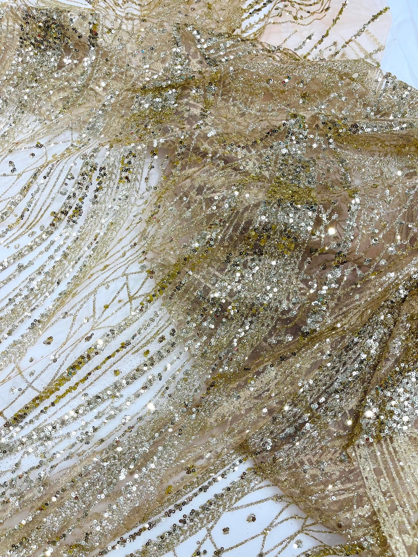 Geometric Fashion Glitter Design On A Mesh Lace Fabric| 58" Wide| Prom Dresses. - New Creations Fabric & Foam Inc