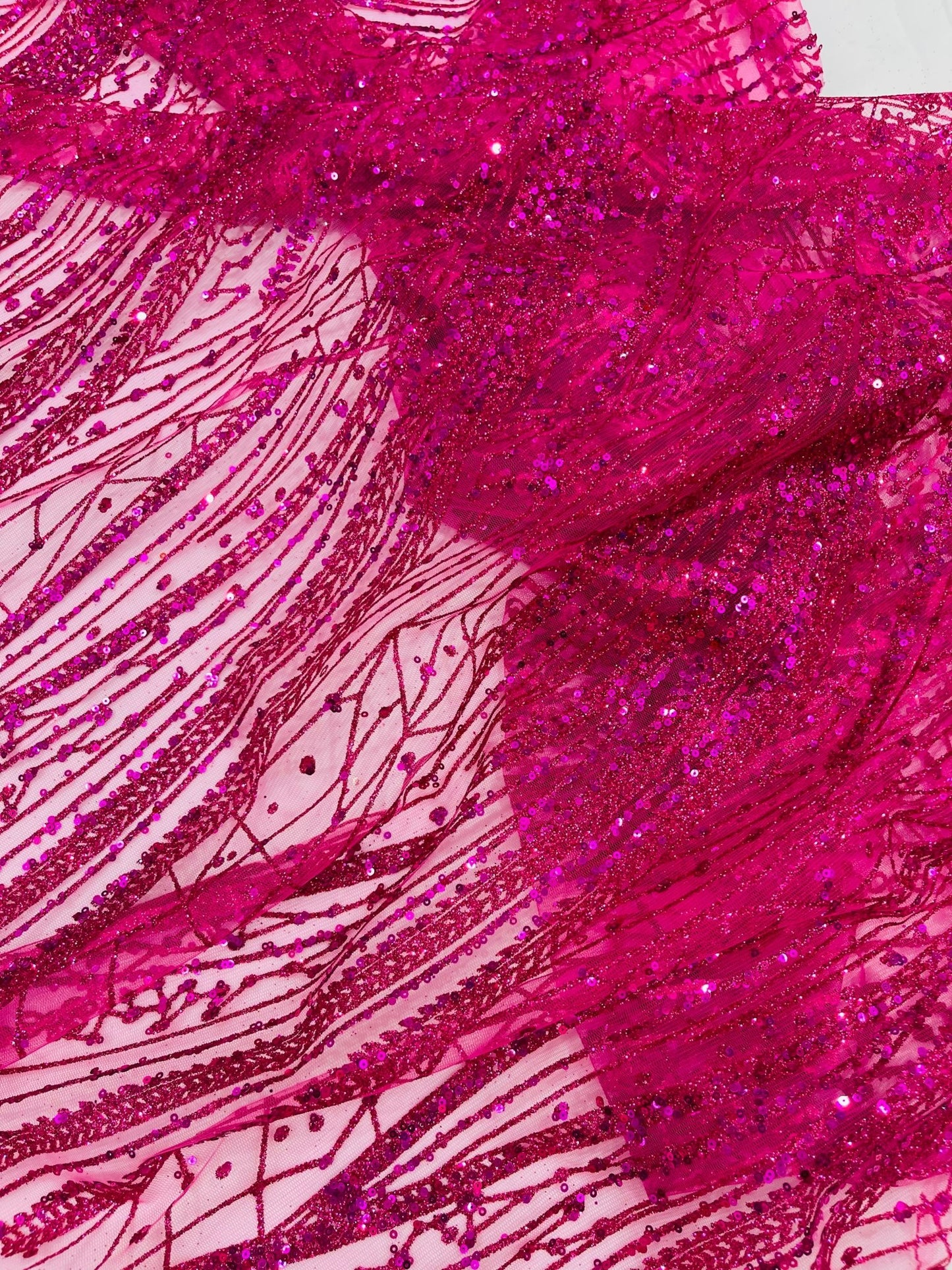 Geometric Fashion Glitter Design On A Mesh Lace Fabric| 58" Wide| Prom Dresses. - New Creations Fabric & Foam Inc