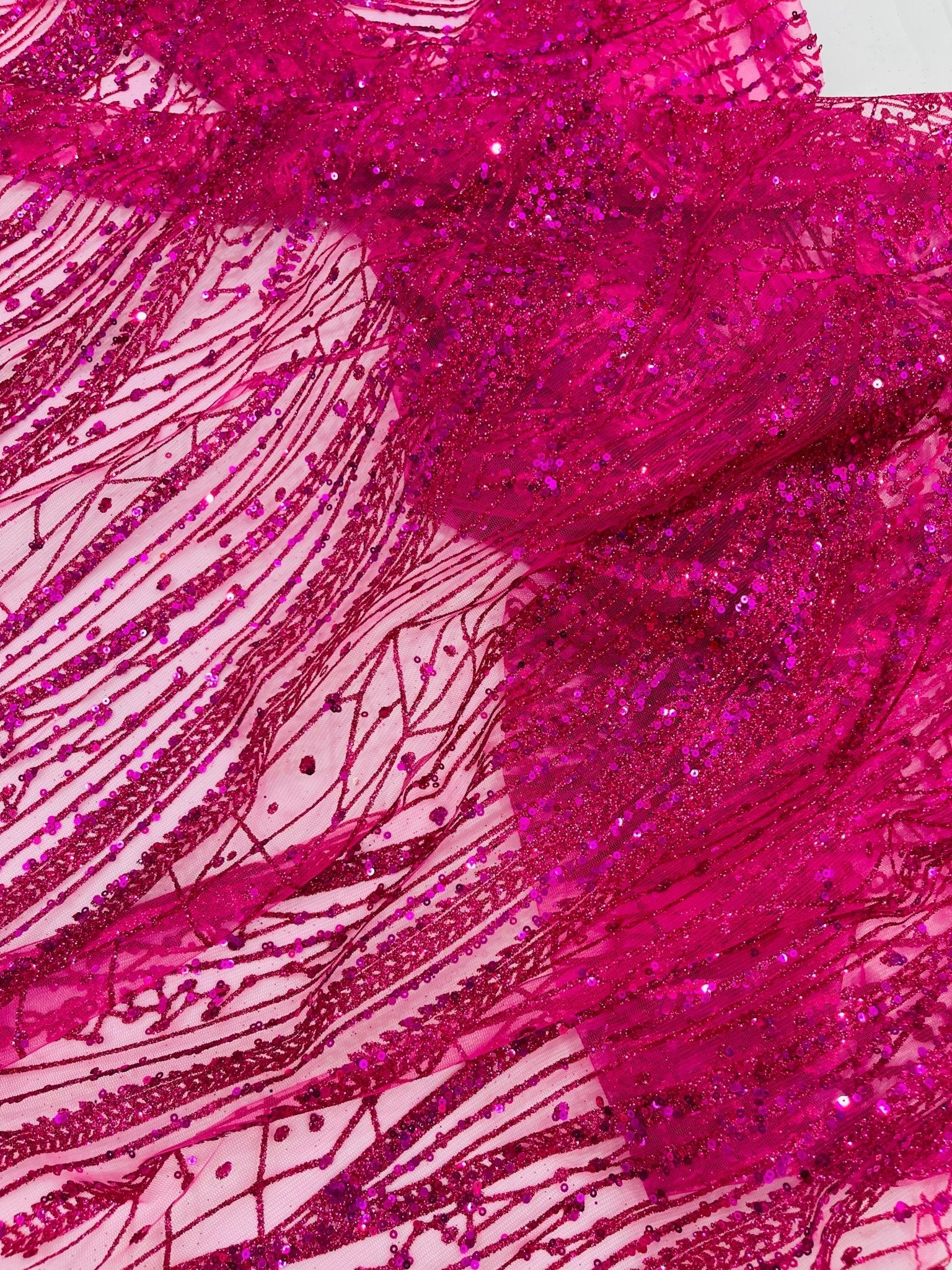 Geometric Fashion Glitter Design On A Mesh Lace Fabric| 58" Wide| Prom Dresses. - New Creations Fabric & Foam Inc