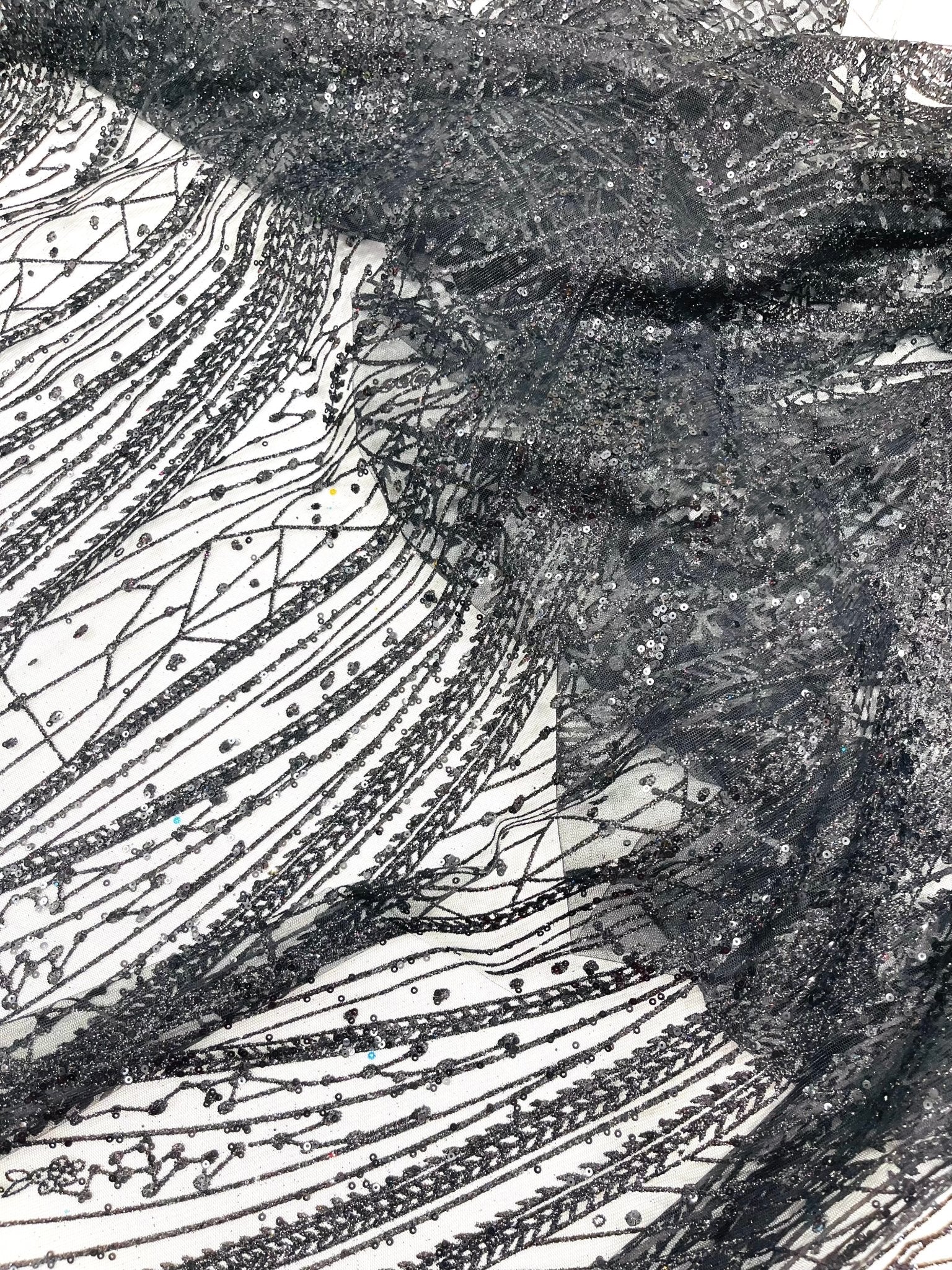 Geometric Fashion Glitter Design On A Mesh Lace Fabric| 58" Wide| Prom Dresses. - New Creations Fabric & Foam Inc