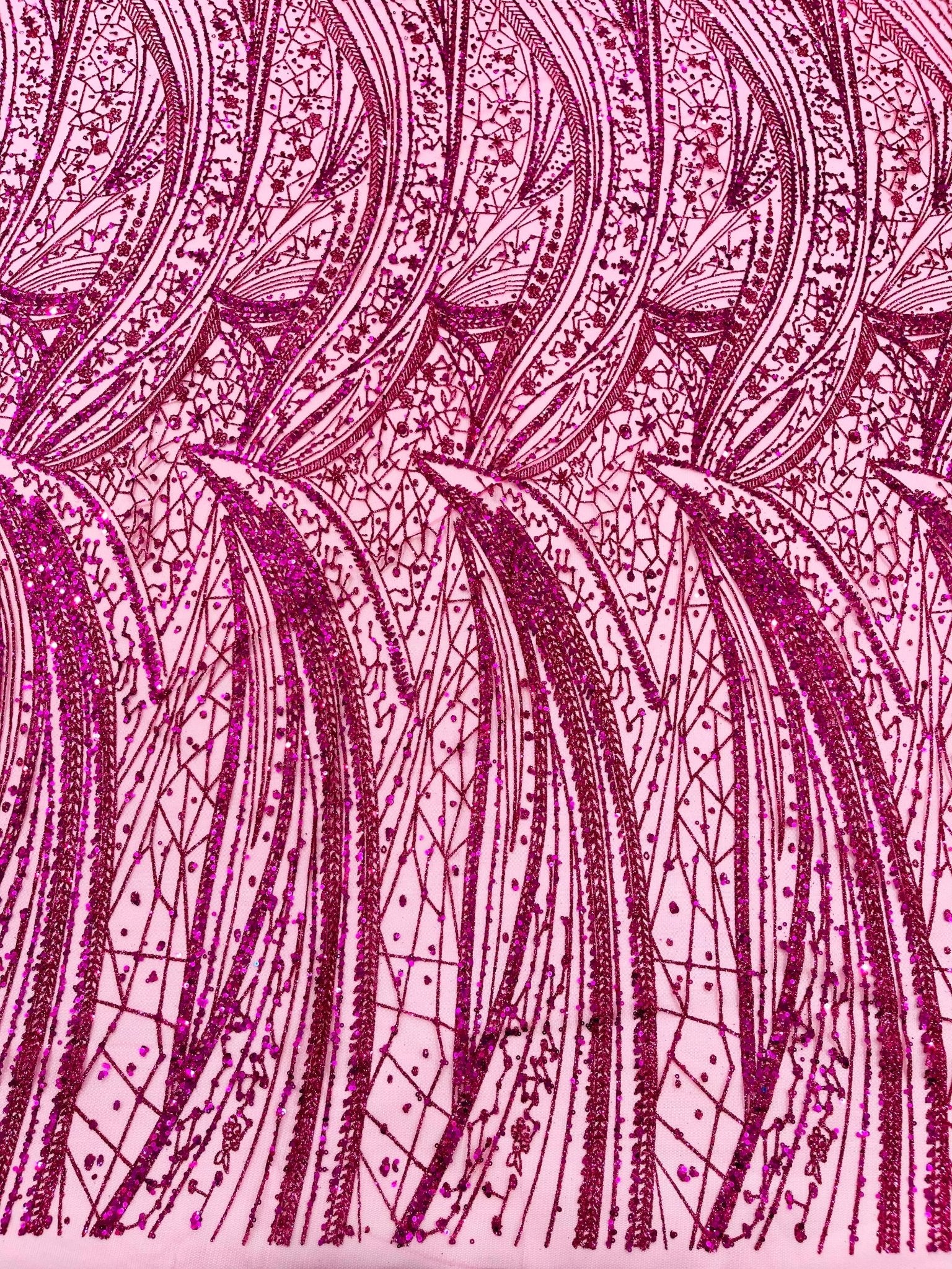 Geometric Fashion Glitter Design On A Mesh Lace Fabric| 58" Wide| Prom Dresses. - New Creations Fabric & Foam Inc