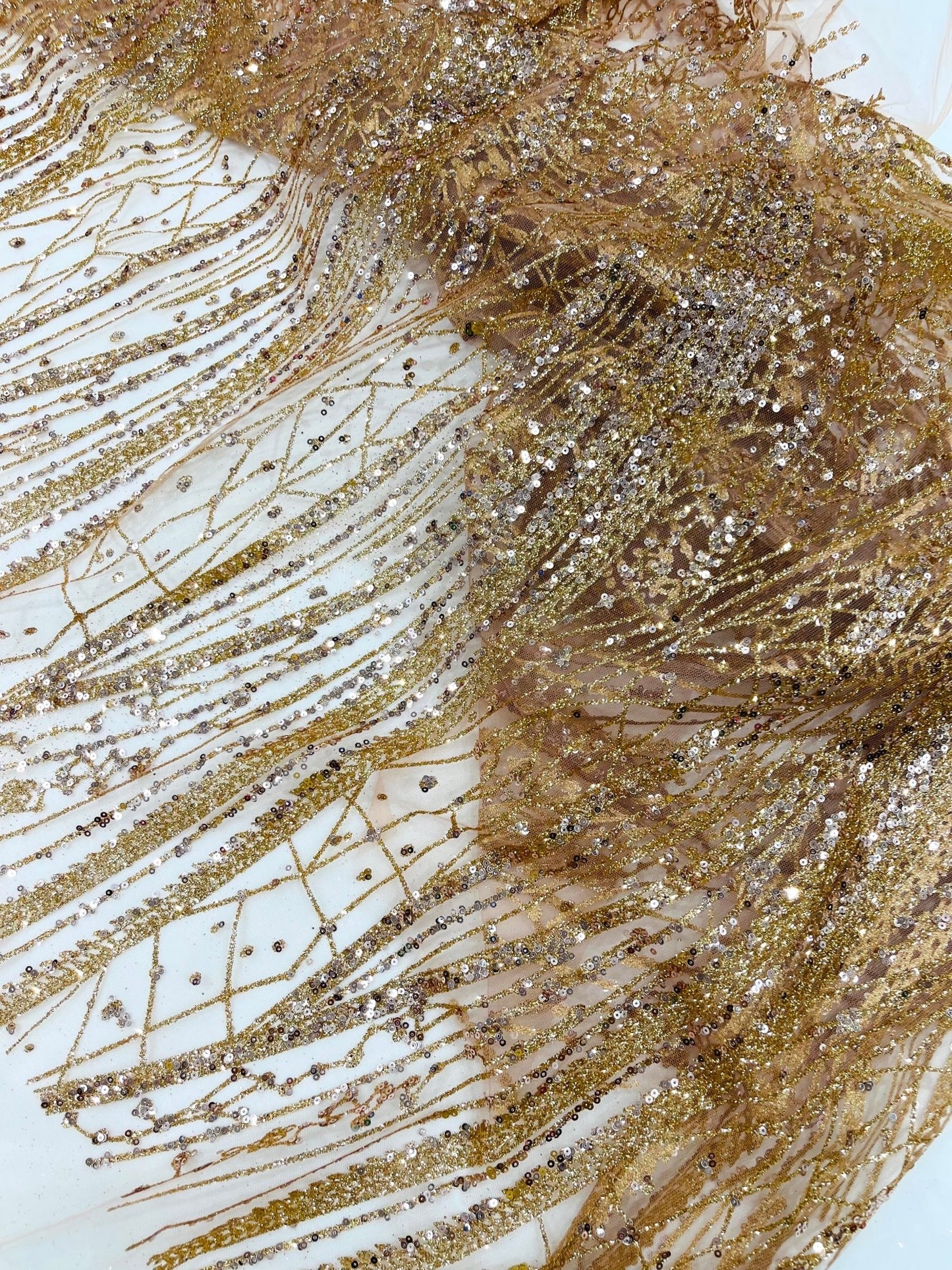 Geometric Fashion Glitter Design On A Mesh Lace Fabric| 58" Wide| Prom Dresses. - New Creations Fabric & Foam Inc