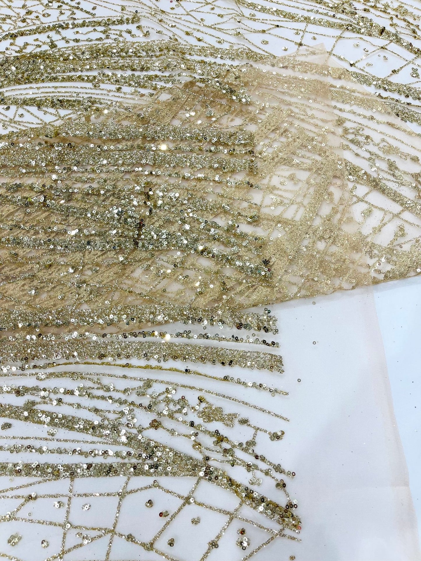 Geometric Fashion Glitter Design On A Mesh Lace Fabric| 58" Wide| Prom Dresses. - New Creations Fabric & Foam Inc