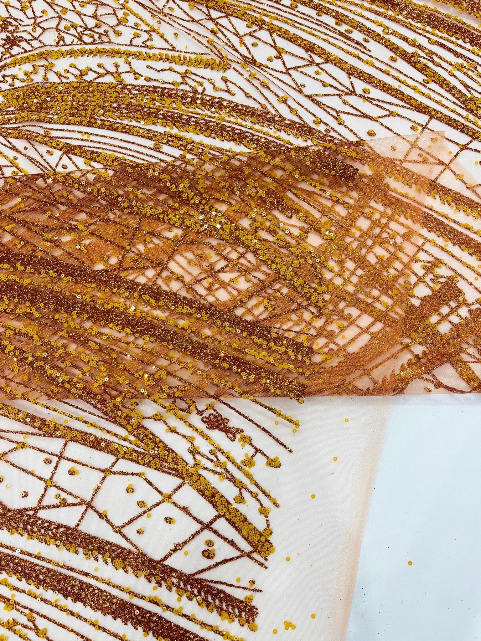 Geometric Fashion Glitter Design On A Mesh Lace Fabric| 58" Wide| Prom Dresses. - New Creations Fabric & Foam Inc