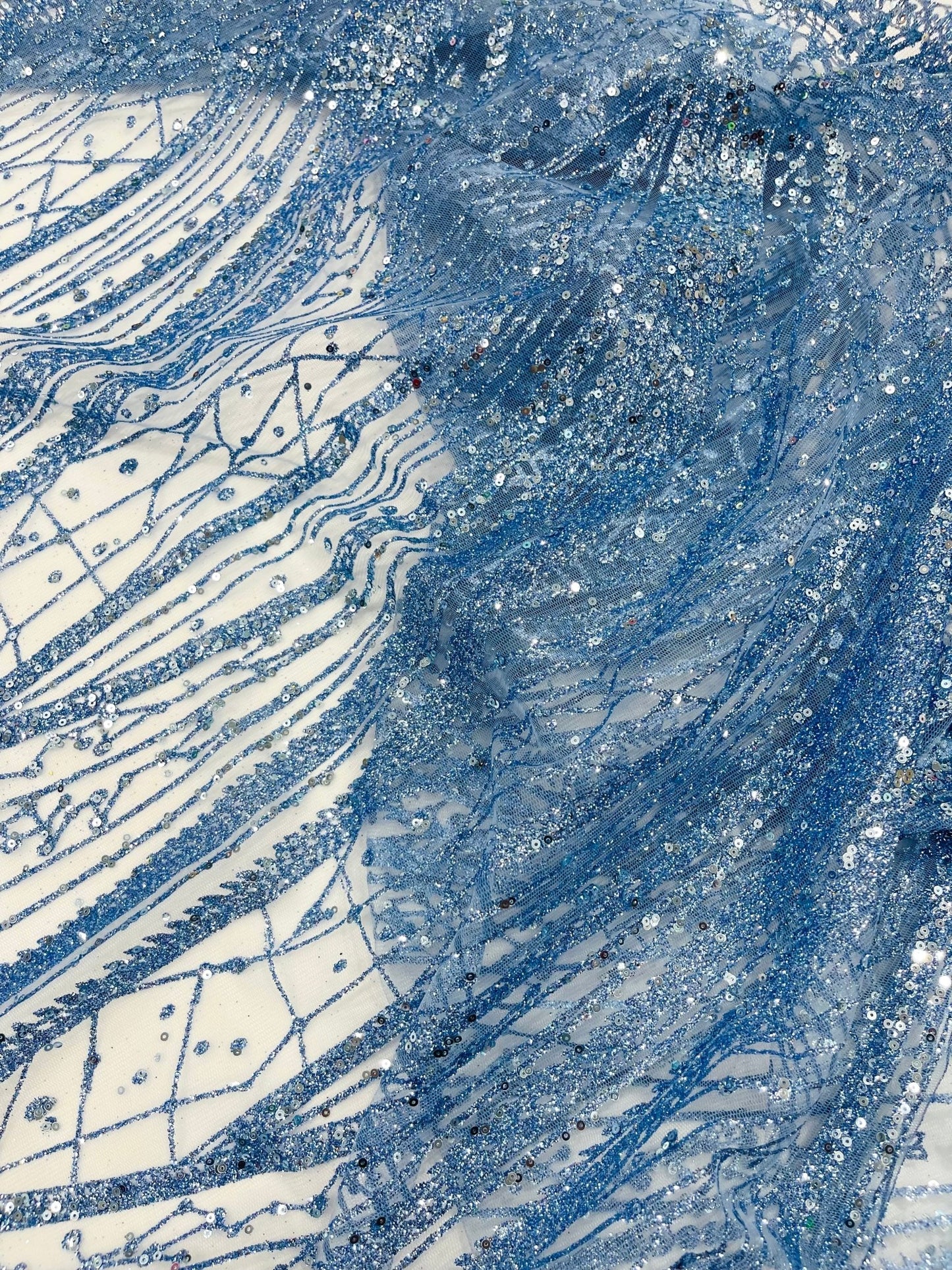 Geometric Fashion Glitter Design On A Mesh Lace Fabric| 58" Wide| Prom Dresses. - New Creations Fabric & Foam Inc