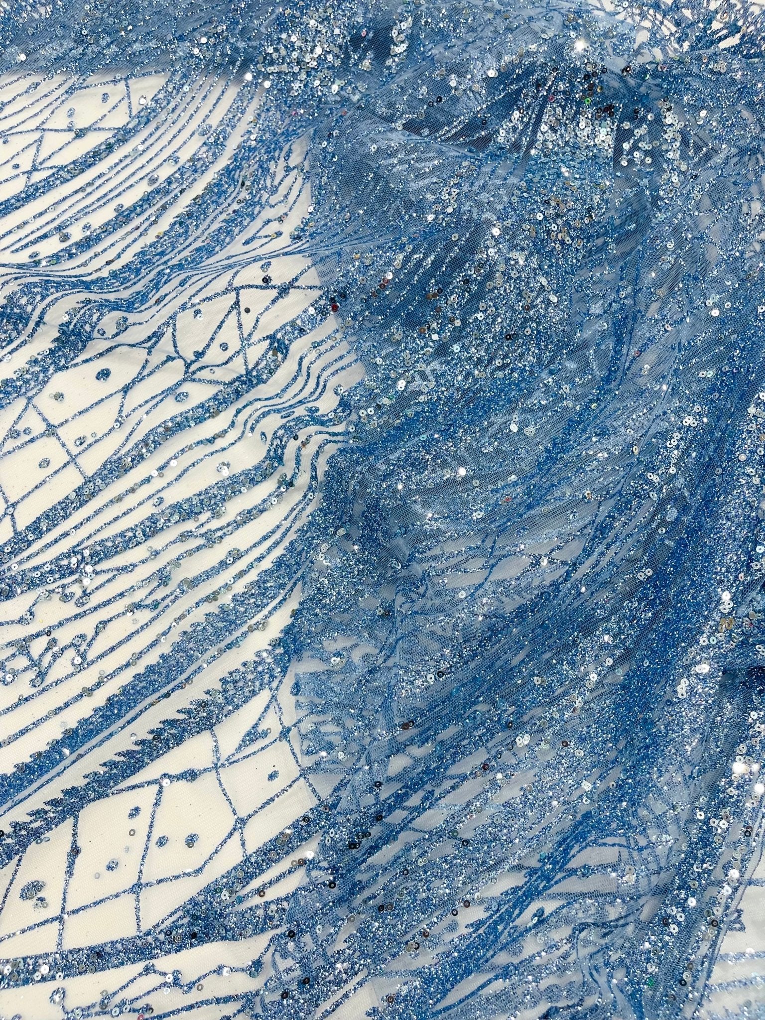 Geometric Fashion Glitter Design On A Mesh Lace Fabric| 58" Wide| Prom Dresses. - New Creations Fabric & Foam Inc