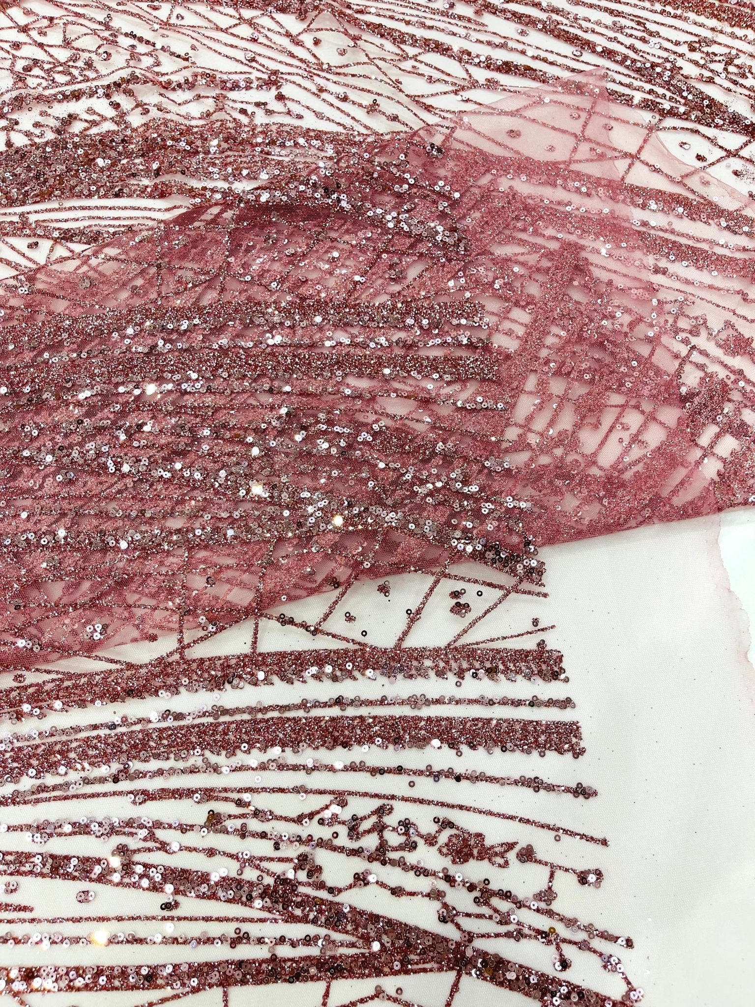 Geometric Fashion Glitter Design On A Mesh Lace Fabric| 58" Wide| Prom Dresses. - New Creations Fabric & Foam Inc