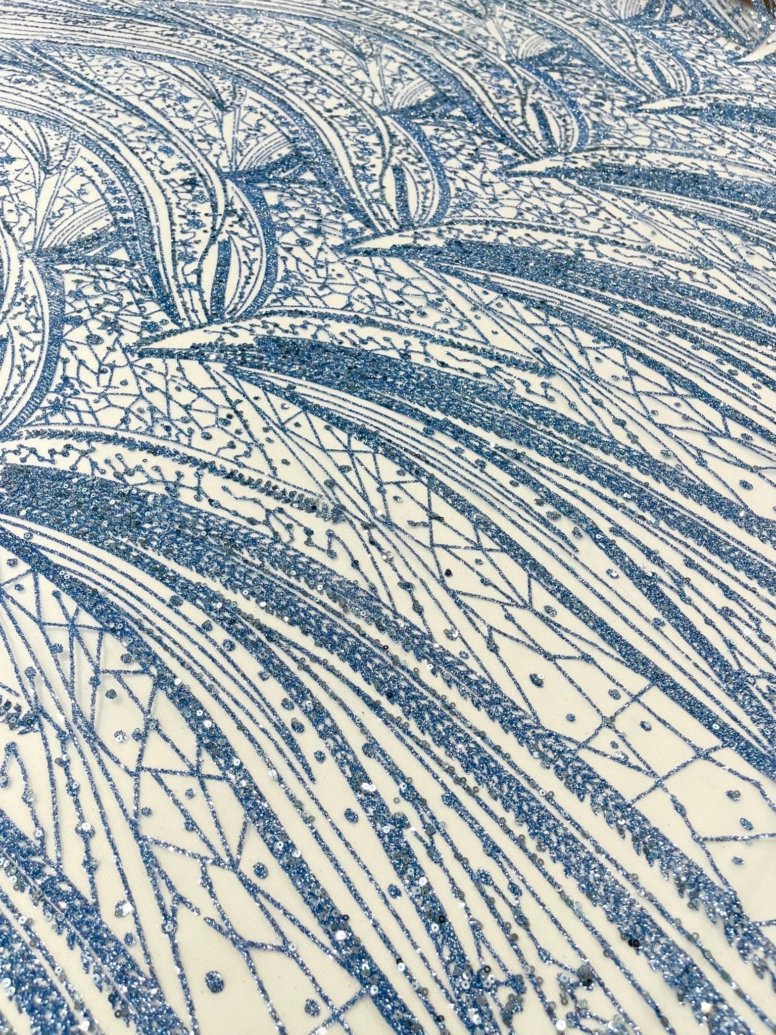 Geometric Fashion Glitter Design On A Mesh Lace Fabric| 58" Wide| Prom Dresses. - New Creations Fabric & Foam Inc
