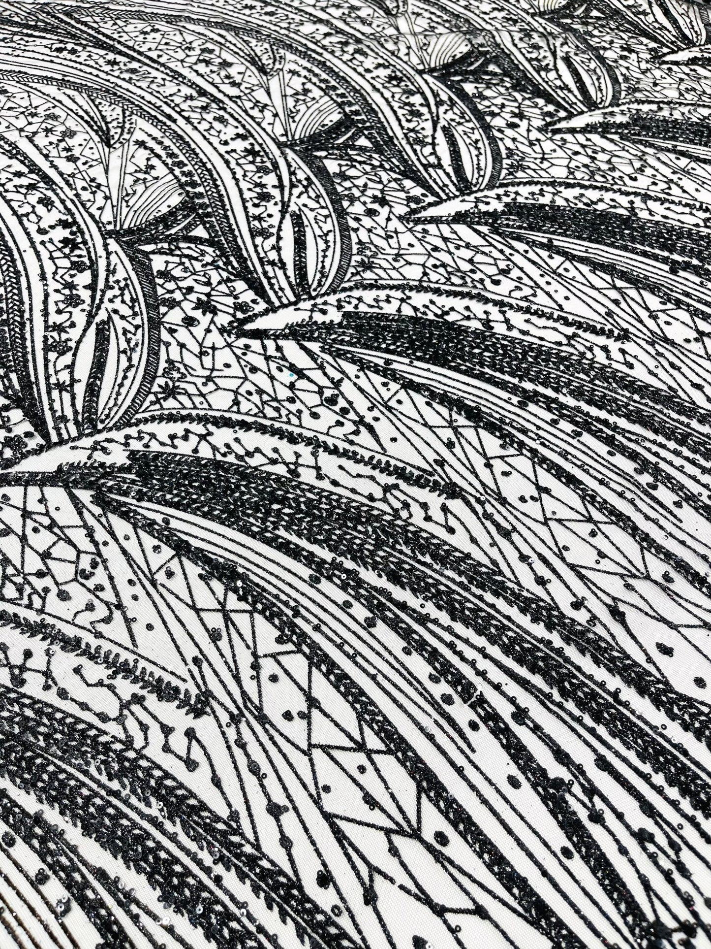 Geometric Fashion Glitter Design On A Mesh Lace Fabric| 58" Wide| Prom Dresses. - New Creations Fabric & Foam Inc