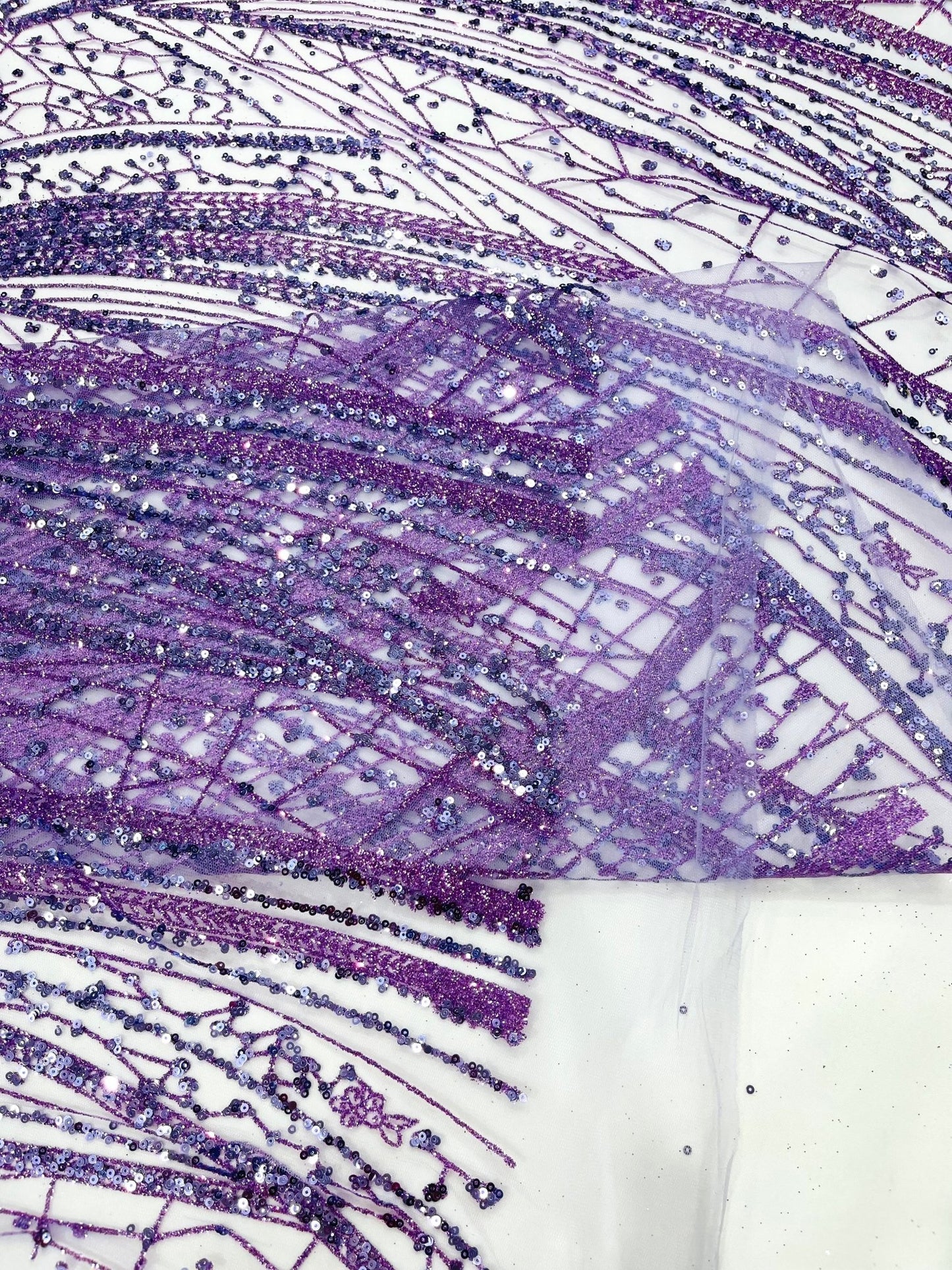 Geometric Fashion Glitter Design On A Mesh Lace Fabric| 58" Wide| Prom Dresses. - New Creations Fabric & Foam Inc