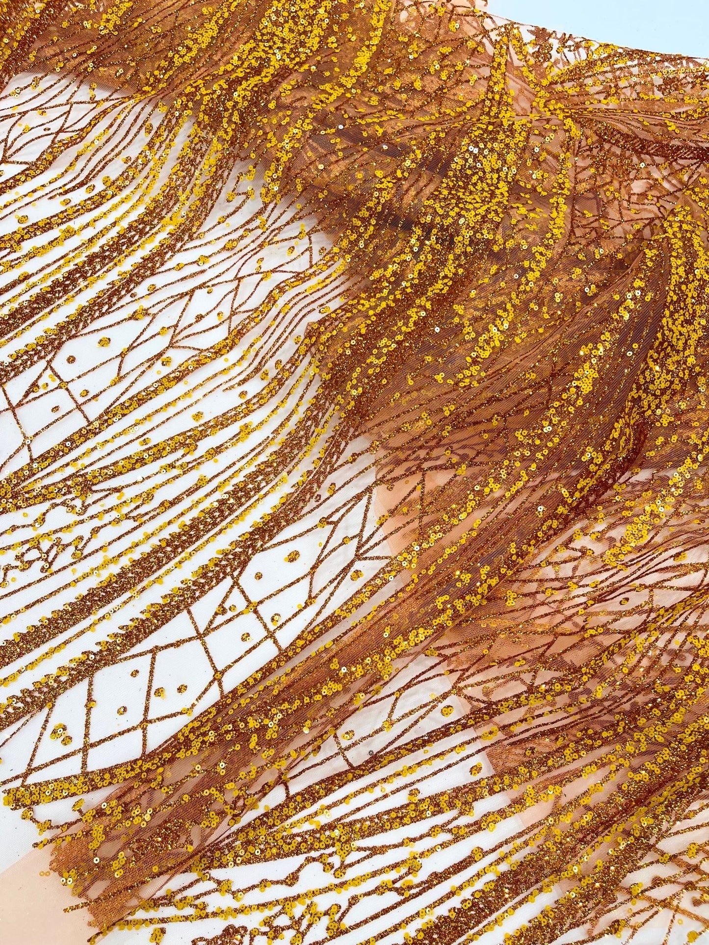 Geometric Fashion Glitter Design On A Mesh Lace Fabric| 58" Wide| Prom Dresses. - New Creations Fabric & Foam Inc