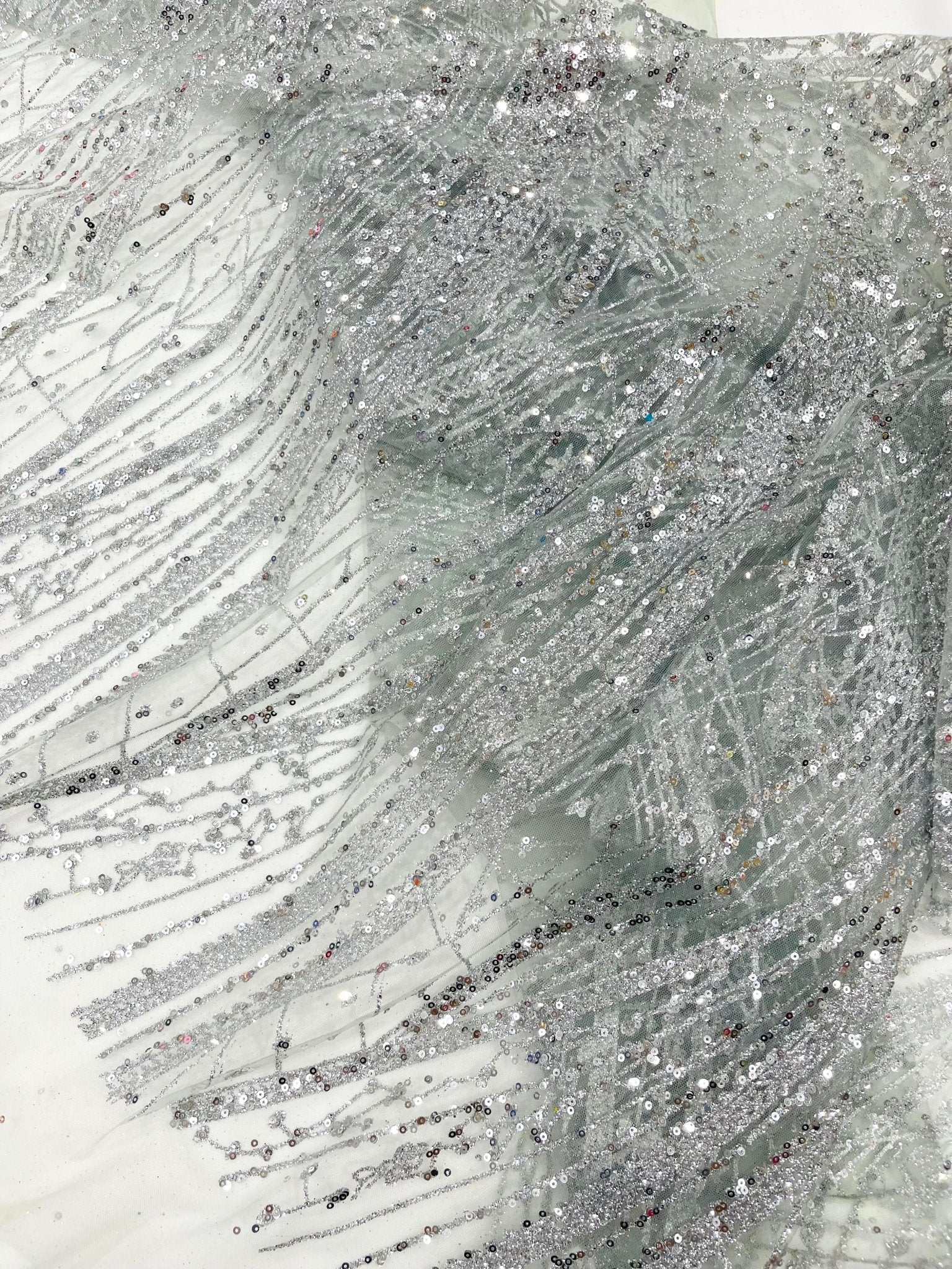 Geometric Fashion Glitter Design On A Mesh Lace Fabric| 58" Wide| Prom Dresses. - New Creations Fabric & Foam Inc
