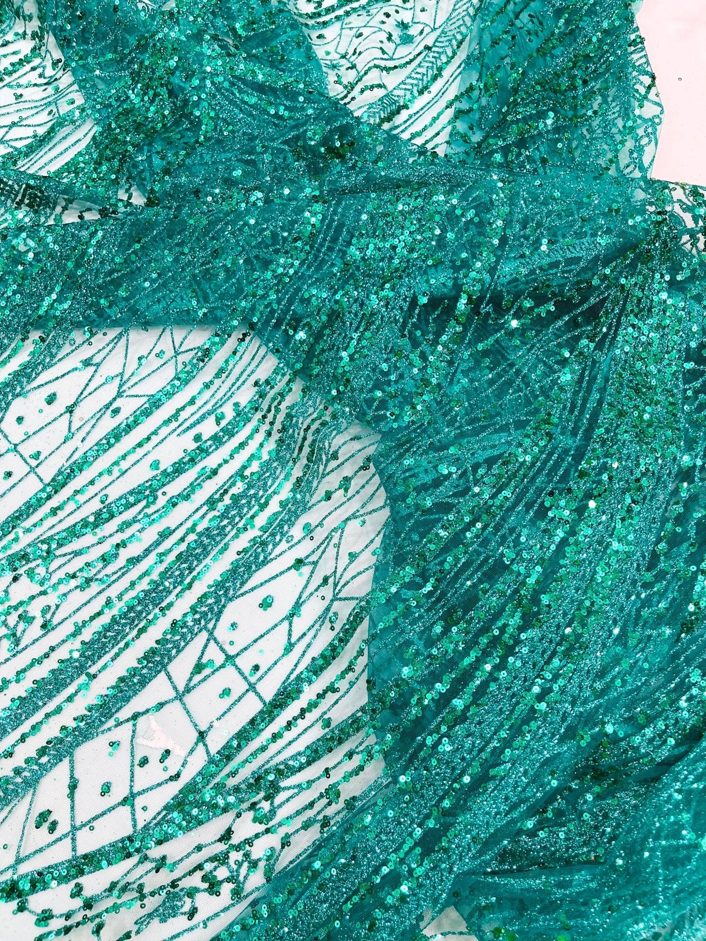 Geometric Fashion Glitter Design On A Mesh Lace Fabric| 58" Wide| Prom Dresses. - New Creations Fabric & Foam Inc