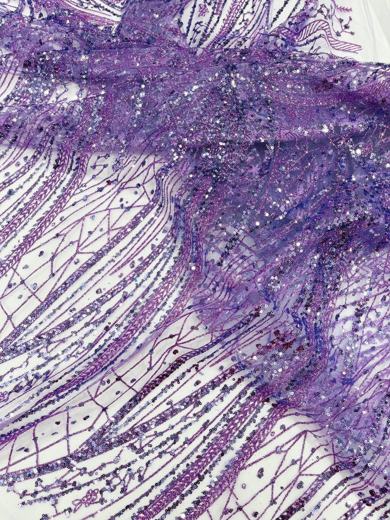 Geometric Fashion Glitter Design On A Mesh Lace Fabric| 58" Wide| Prom Dresses. - New Creations Fabric & Foam Inc