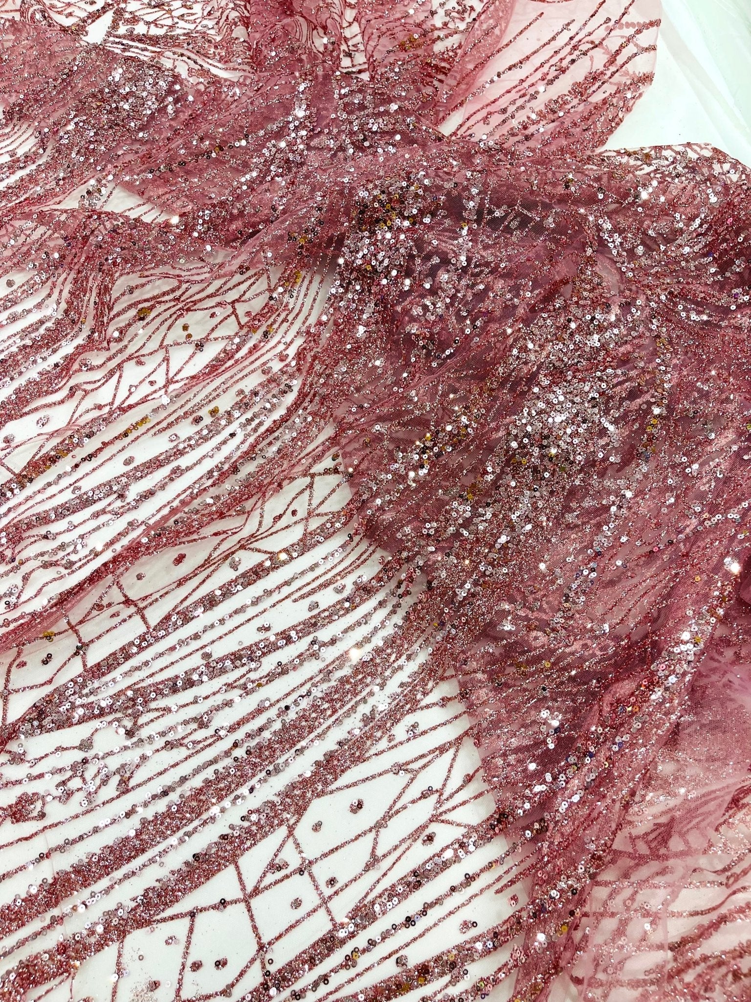 Geometric Fashion Glitter Design On A Mesh Lace Fabric| 58" Wide| Prom Dresses. - New Creations Fabric & Foam Inc