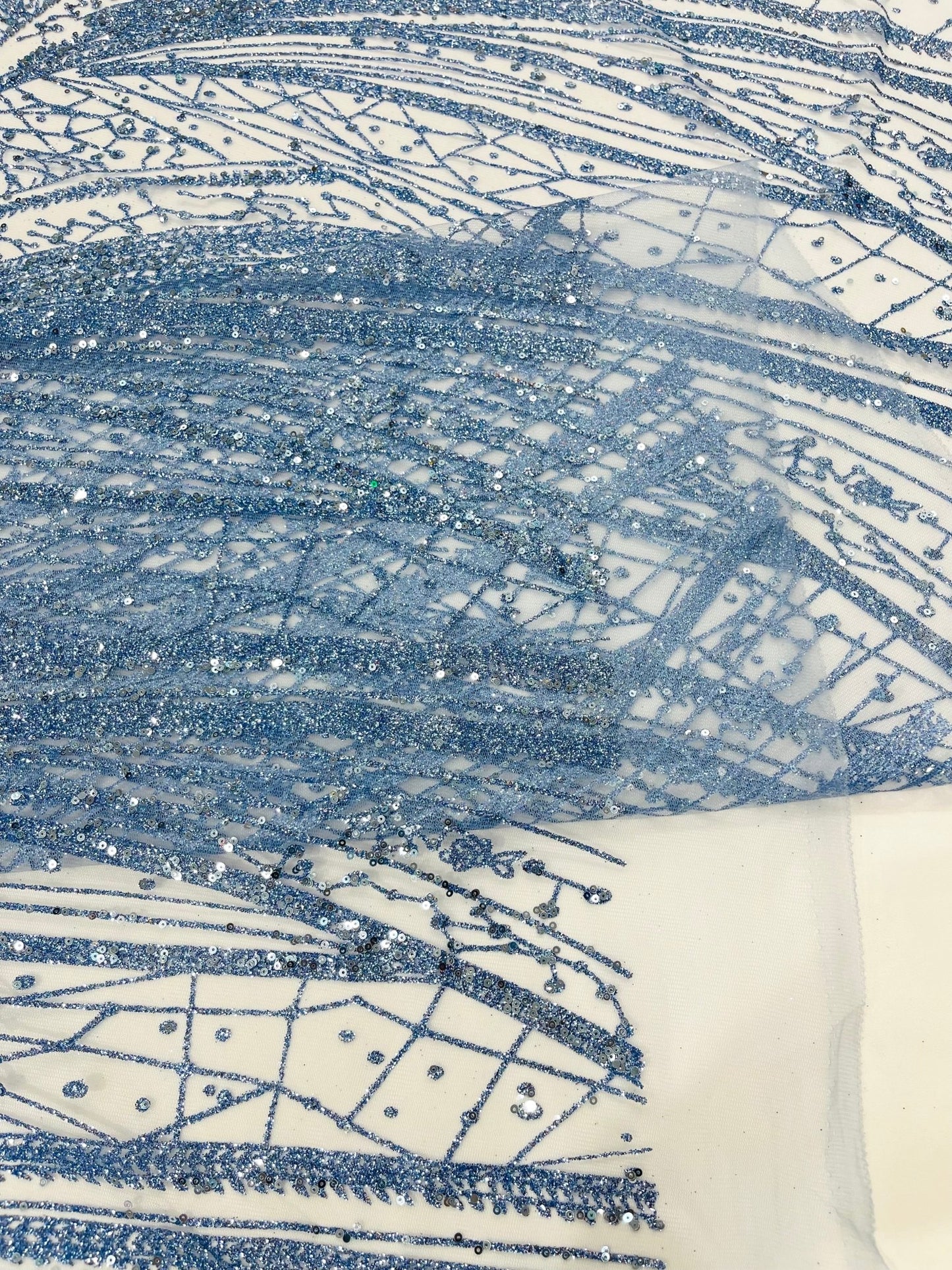 Geometric Fashion Glitter Design On A Mesh Lace Fabric| 58" Wide| Prom Dresses. - New Creations Fabric & Foam Inc