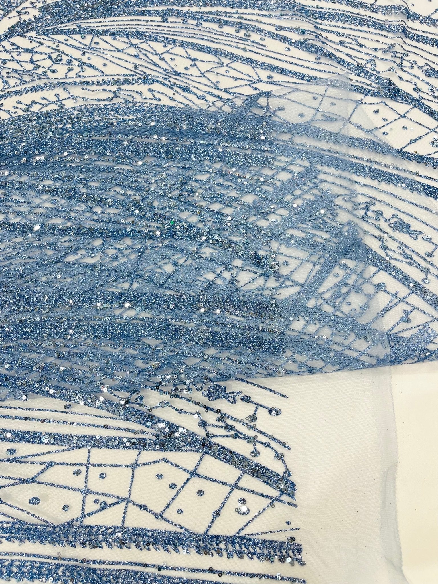 Geometric Fashion Glitter Design On A Mesh Lace Fabric| 58" Wide| Prom Dresses. - New Creations Fabric & Foam Inc