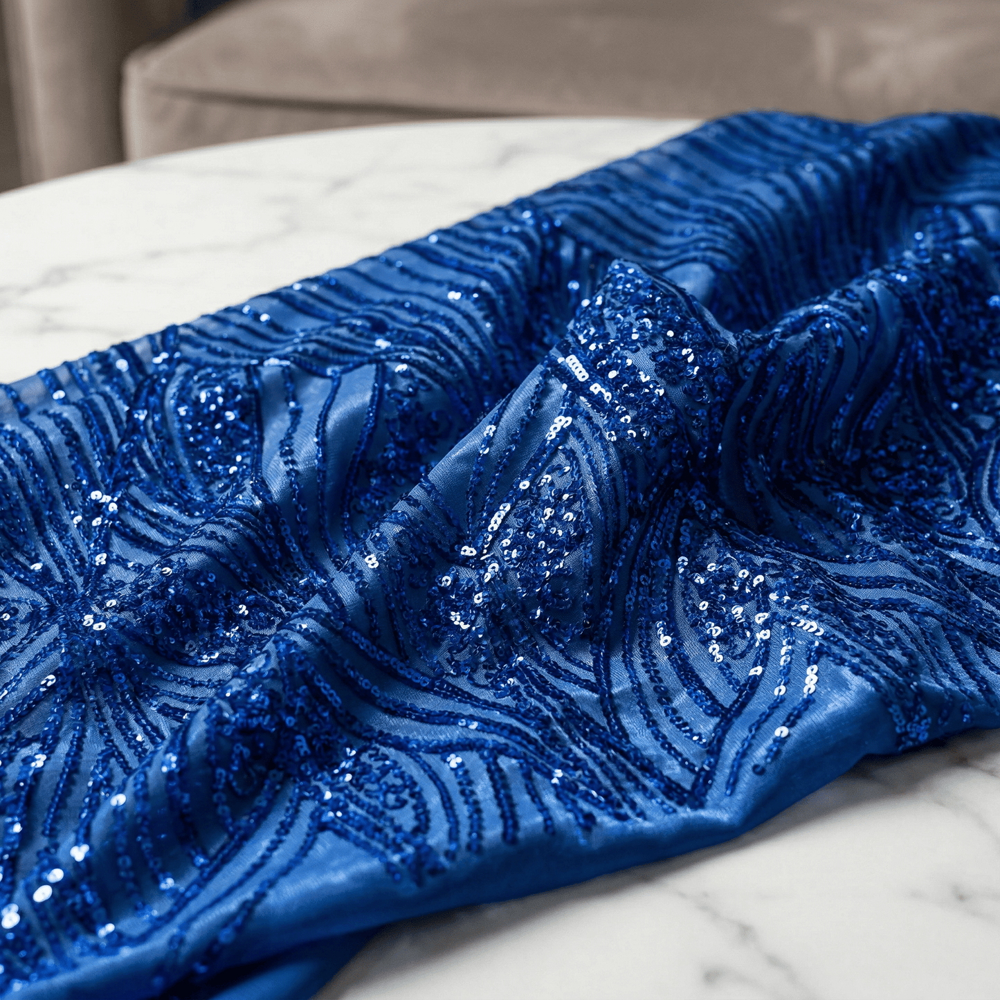 Geometric Feather Wing Sequin Stretch Mesh Fabric by the Yard 54” Wide – Iridescent 4 Way Stretch Sequin Fabric for Prom Dresses, Gowns & Costumes - New Creations Fabric & Foam Inc