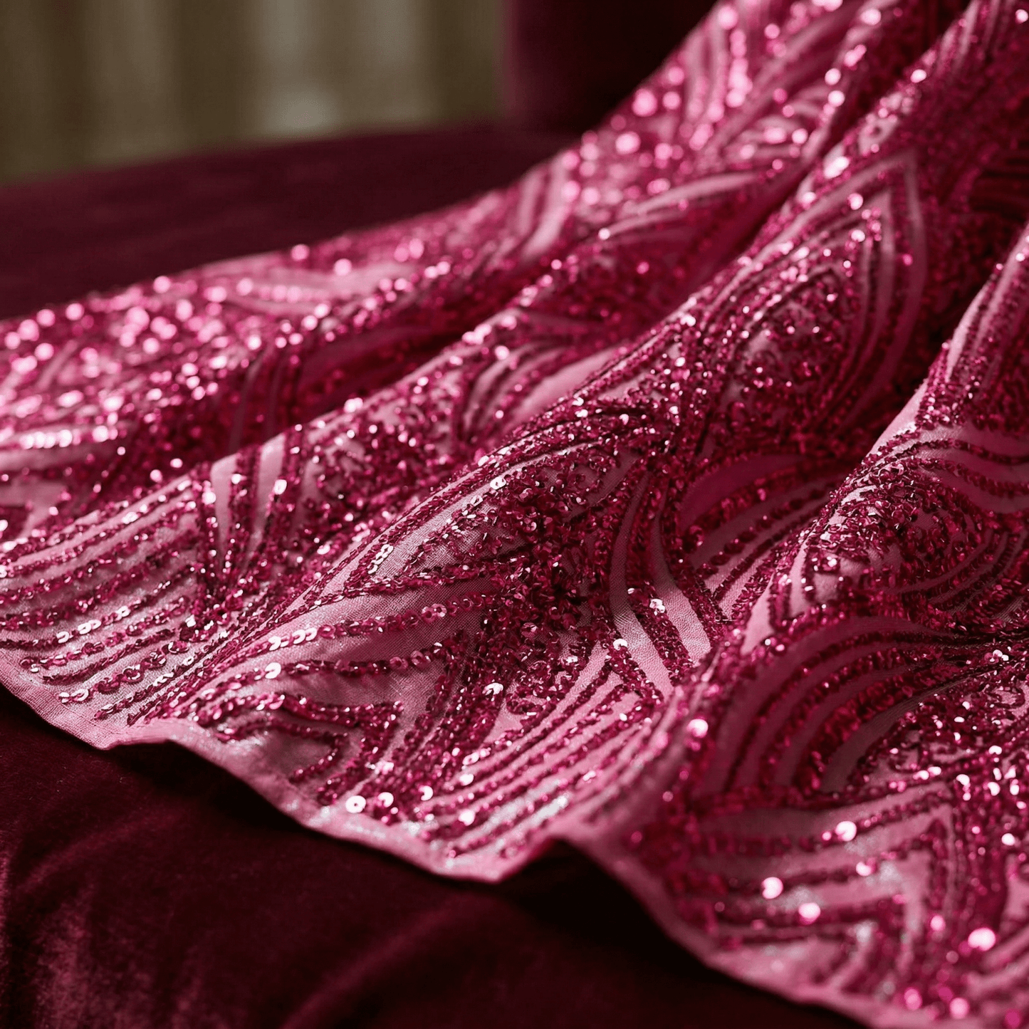 Geometric Feather Wing Sequin Stretch Mesh Fabric by the Yard 54” Wide – Iridescent 4 Way Stretch Sequin Fabric for Prom Dresses, Gowns & Costumes - New Creations Fabric & Foam Inc