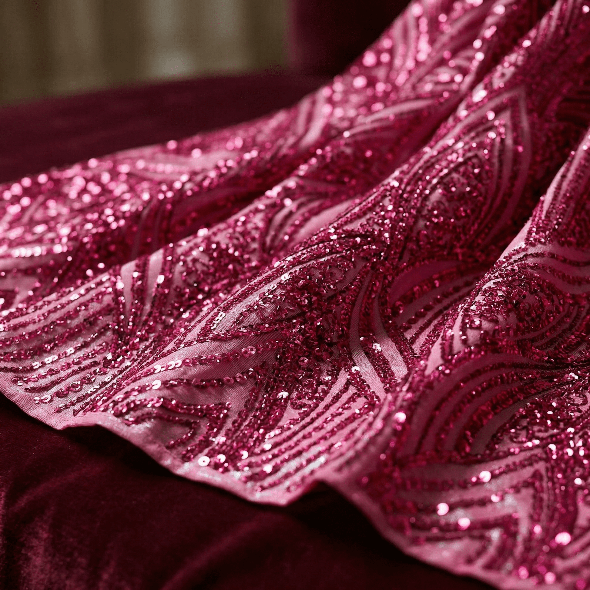 Geometric Feather Wing Sequin Stretch Mesh Fabric by the Yard 54” Wide – Iridescent 4 Way Stretch Sequin Fabric for Prom Dresses, Gowns & Costumes - New Creations Fabric & Foam Inc