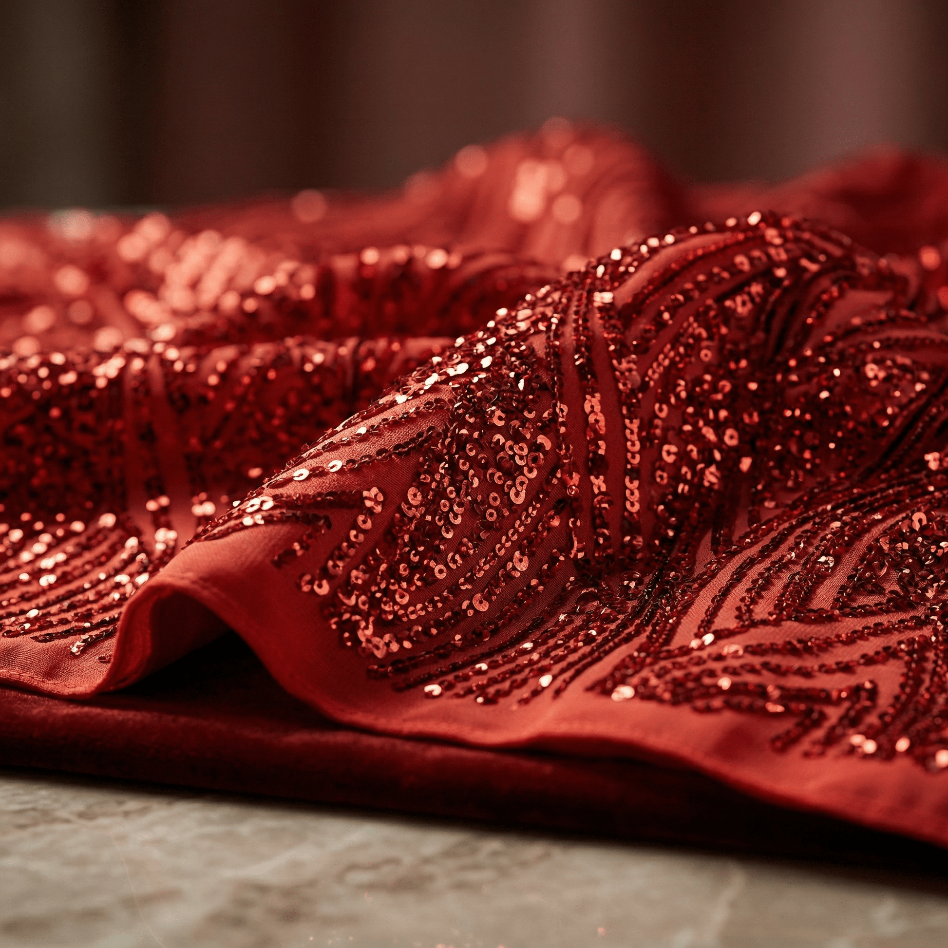 Geometric Feather Wing Sequin Stretch Mesh Fabric by the Yard 54” Wide – Iridescent 4 Way Stretch Sequin Fabric for Prom Dresses, Gowns & Costumes - New Creations Fabric & Foam Inc