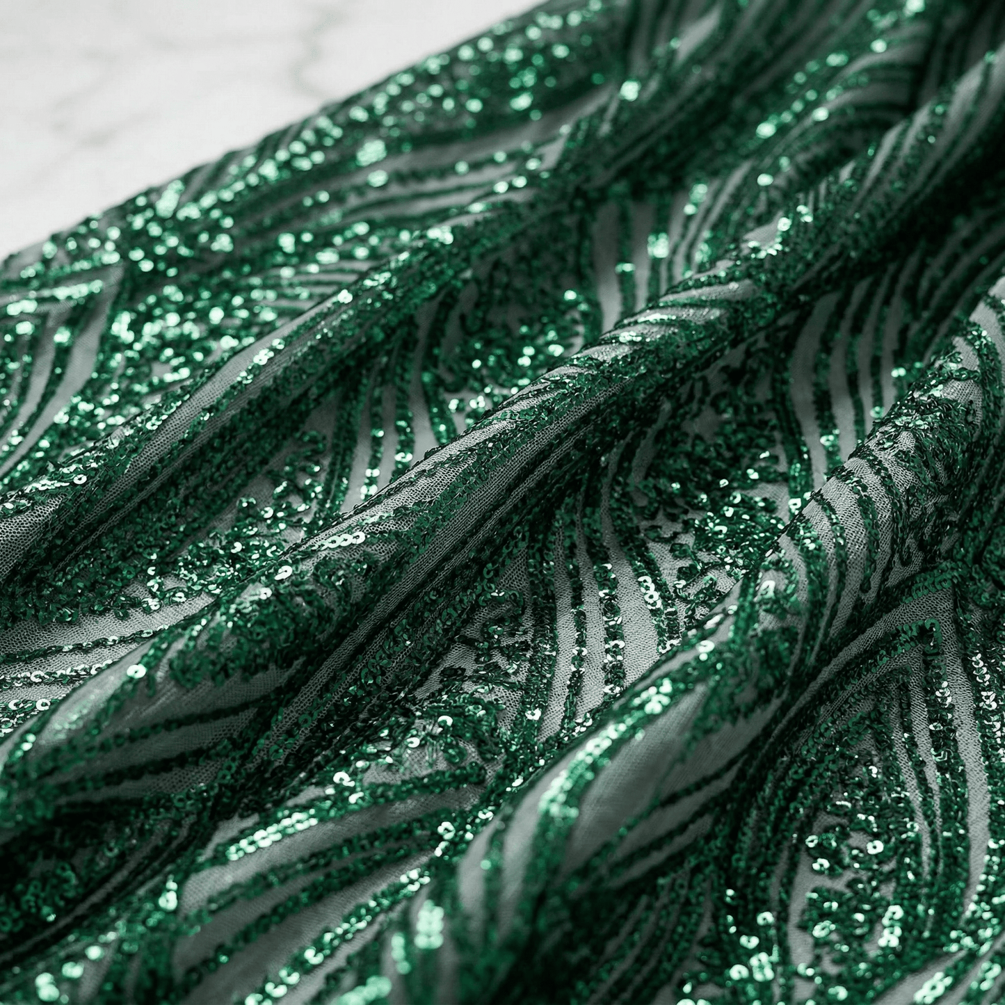 Geometric Feather Wing Sequin Stretch Mesh Fabric by the Yard 54” Wide – Iridescent 4 Way Stretch Sequin Fabric for Prom Dresses, Gowns & Costumes - New Creations Fabric & Foam Inc