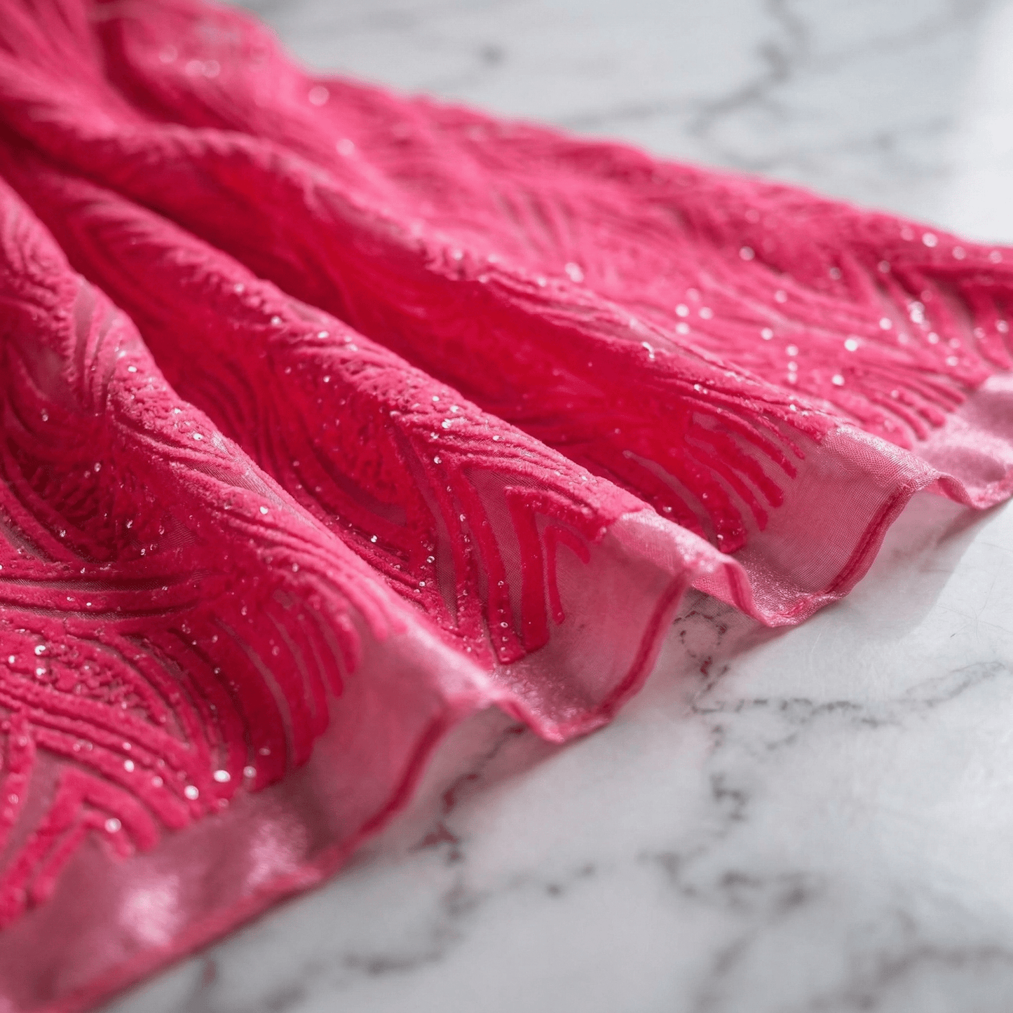 Geometric Feather Wing Sequin Stretch Mesh Fabric by the Yard 54” Wide – Iridescent 4 Way Stretch Sequin Fabric for Prom Dresses, Gowns & Costumes - New Creations Fabric & Foam Inc