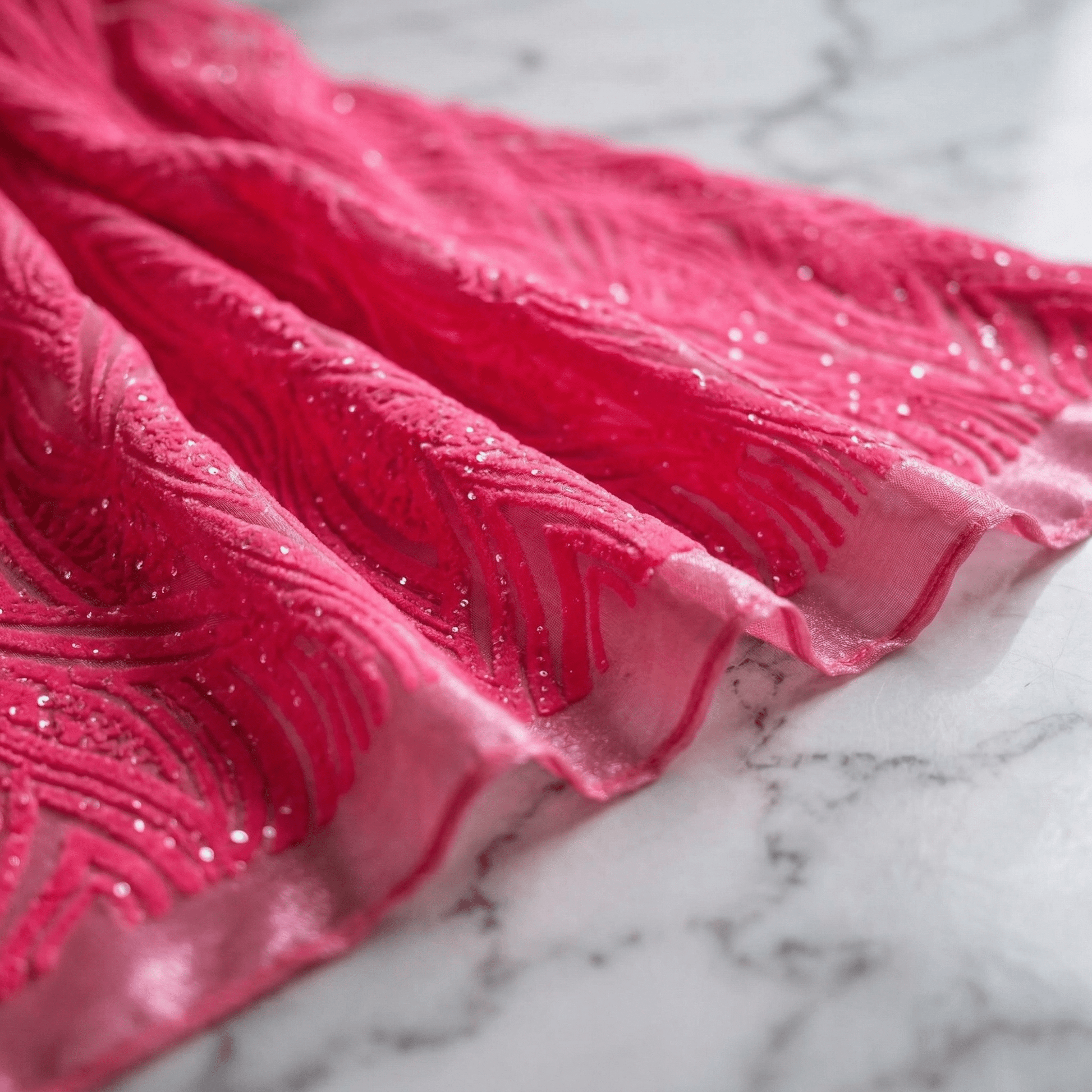 Geometric Feather Wing Sequin Stretch Mesh Fabric by the Yard 54” Wide – Iridescent 4 Way Stretch Sequin Fabric for Prom Dresses, Gowns & Costumes - New Creations Fabric & Foam Inc
