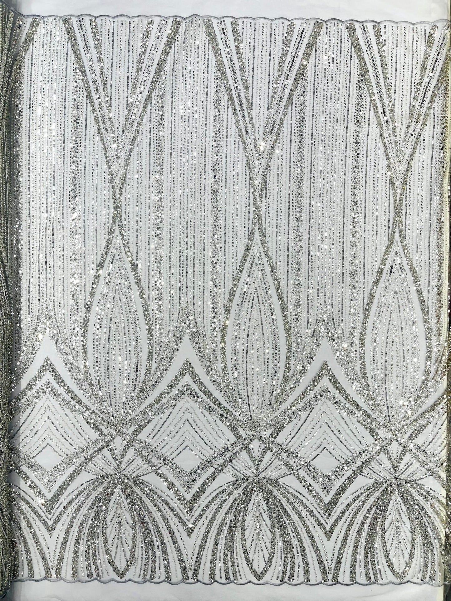 Geometric New York Fashion Beaded Lace Fabric| Prom| Wedding. - New Creations Fabric & Foam Inc