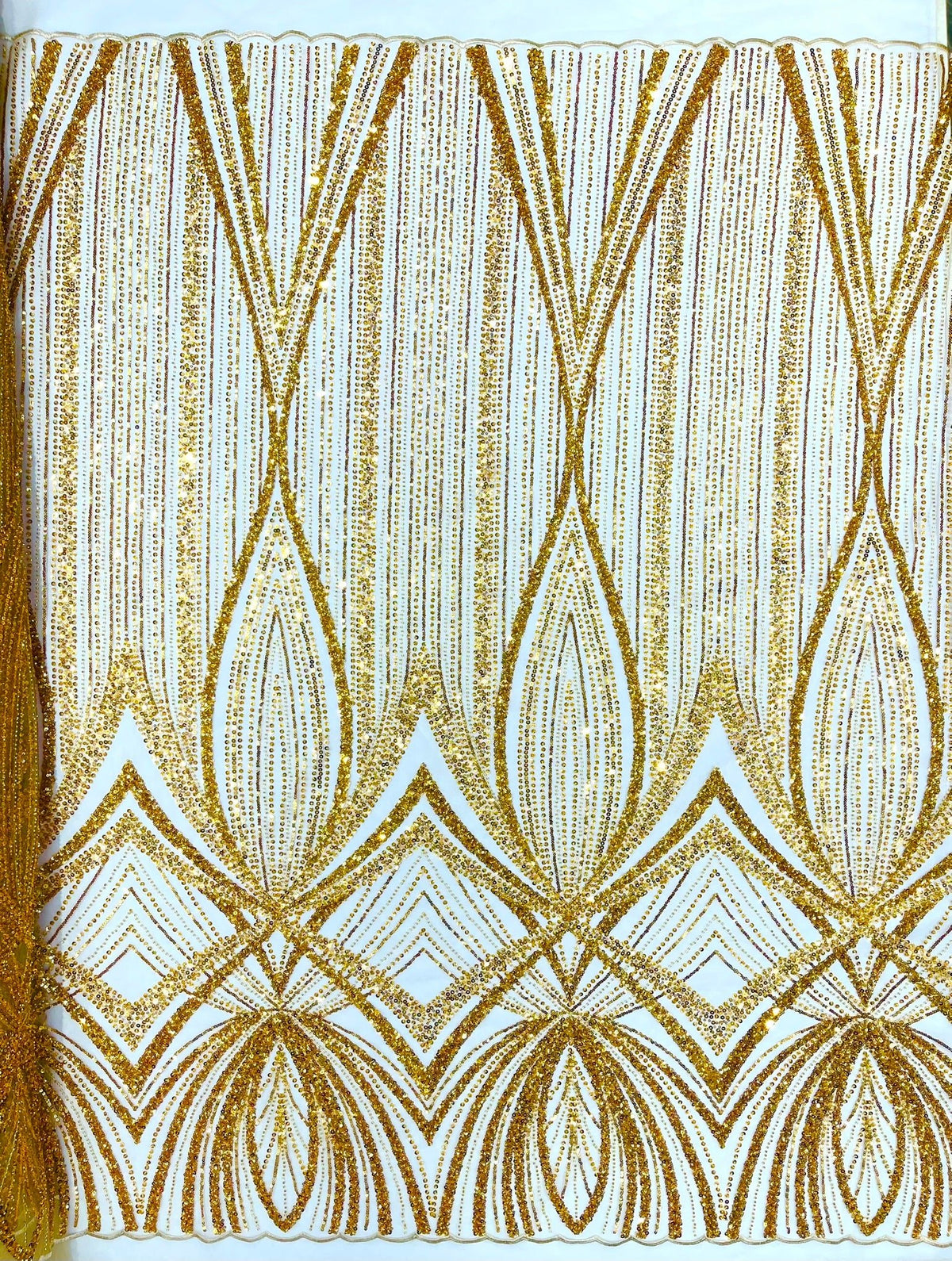Geometric New York Fashion Beaded Lace Fabric| Prom| Wedding. - New Creations Fabric & Foam Inc
