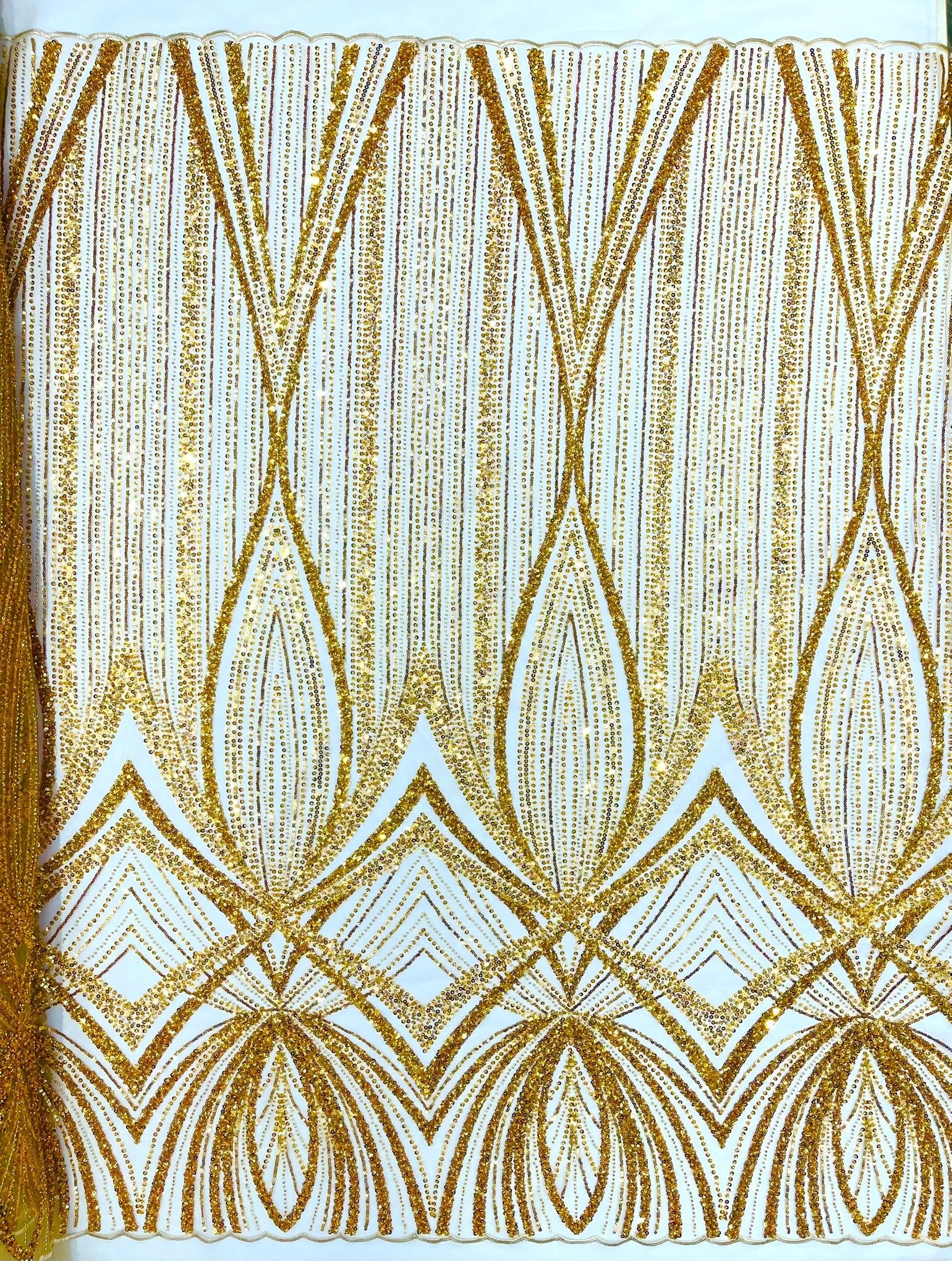 Geometric New York Fashion Beaded Lace Fabric| Prom| Wedding. - New Creations Fabric & Foam Inc