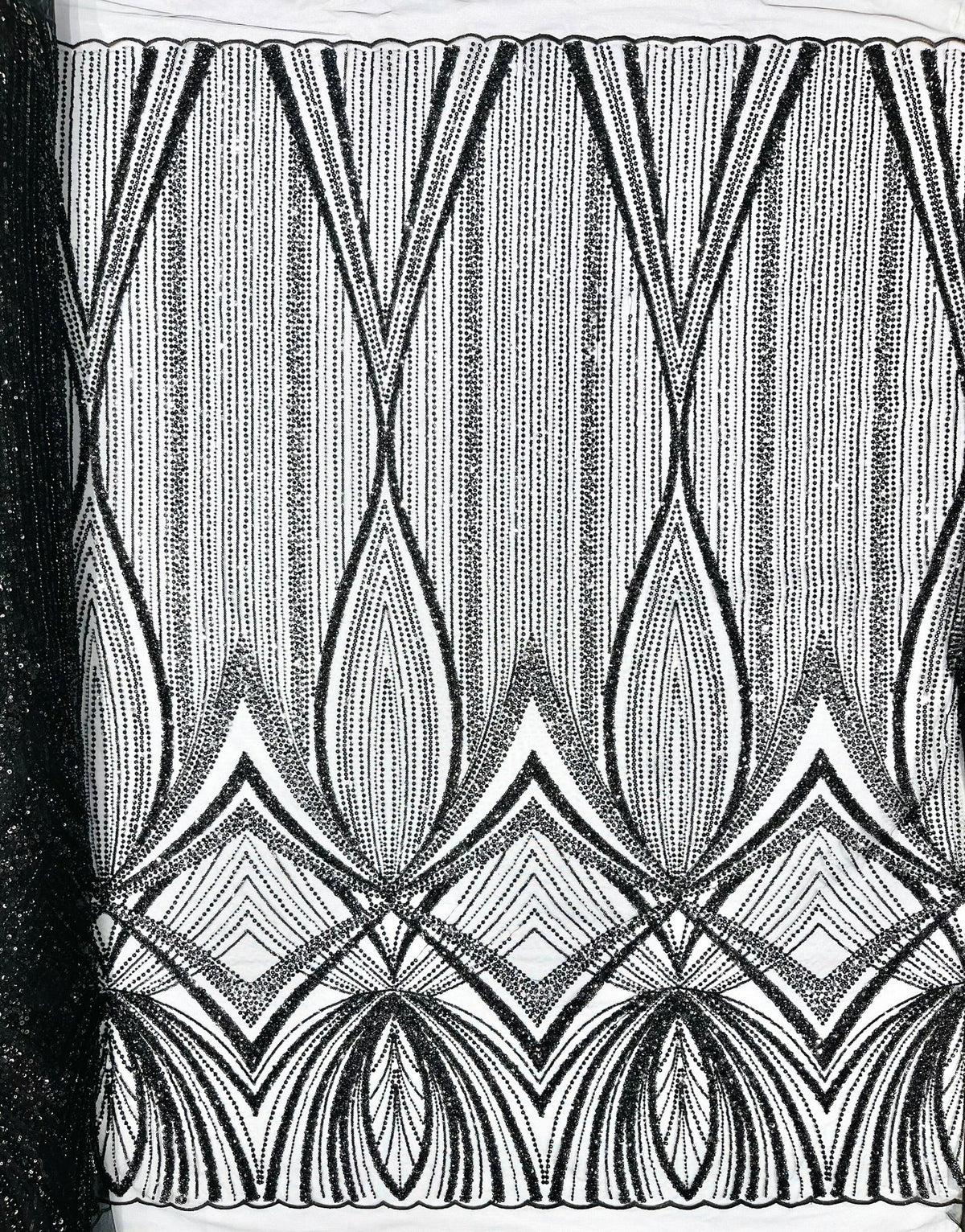 Geometric New York Fashion Beaded Lace Fabric| Prom| Wedding. - New Creations Fabric & Foam Inc
