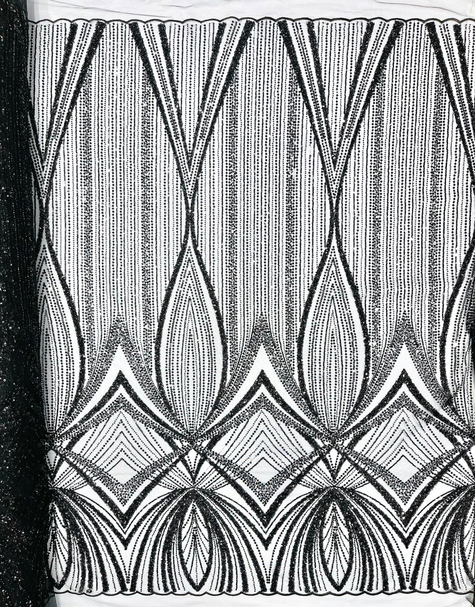 Geometric New York Fashion Beaded Lace Fabric| Prom| Wedding. - New Creations Fabric & Foam Inc