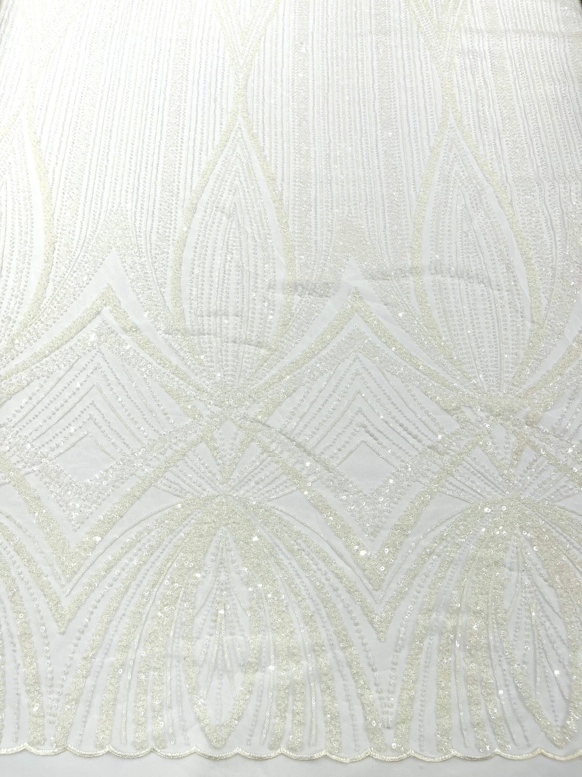 Geometric New York Fashion Beaded Lace Fabric| Prom| Wedding. - New Creations Fabric & Foam Inc