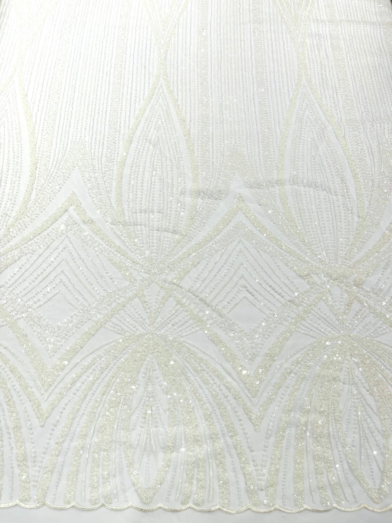 Geometric New York Fashion Beaded Lace Fabric| Prom| Wedding. - New Creations Fabric & Foam Inc