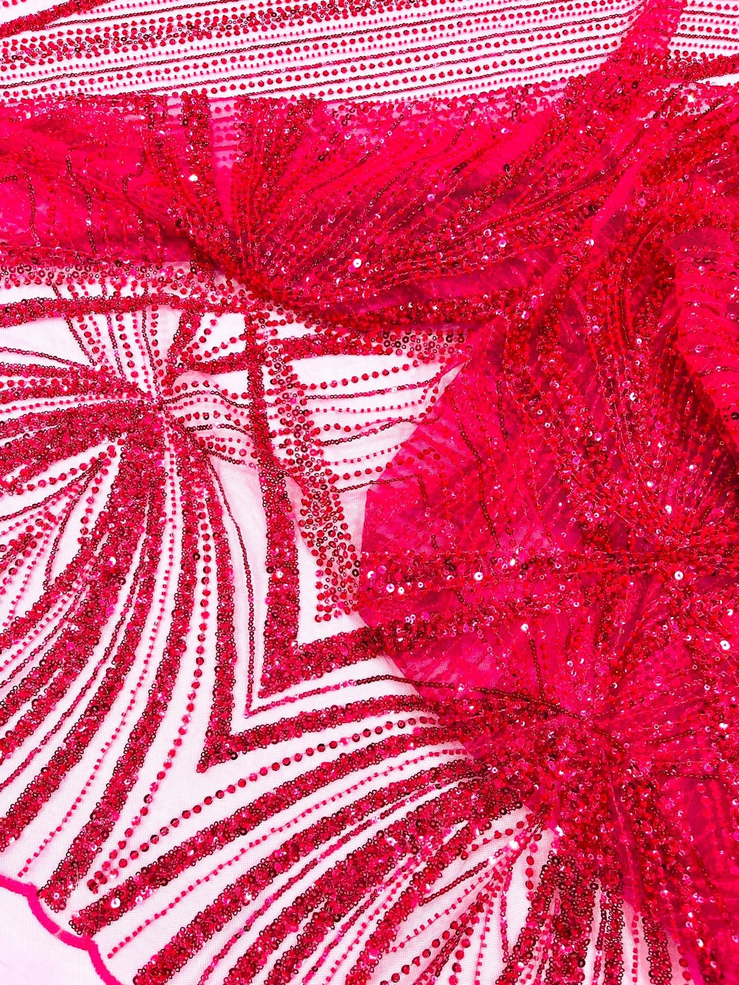 Geometric New York Fashion Beaded Lace Fabric| Prom| Wedding. - New Creations Fabric & Foam Inc