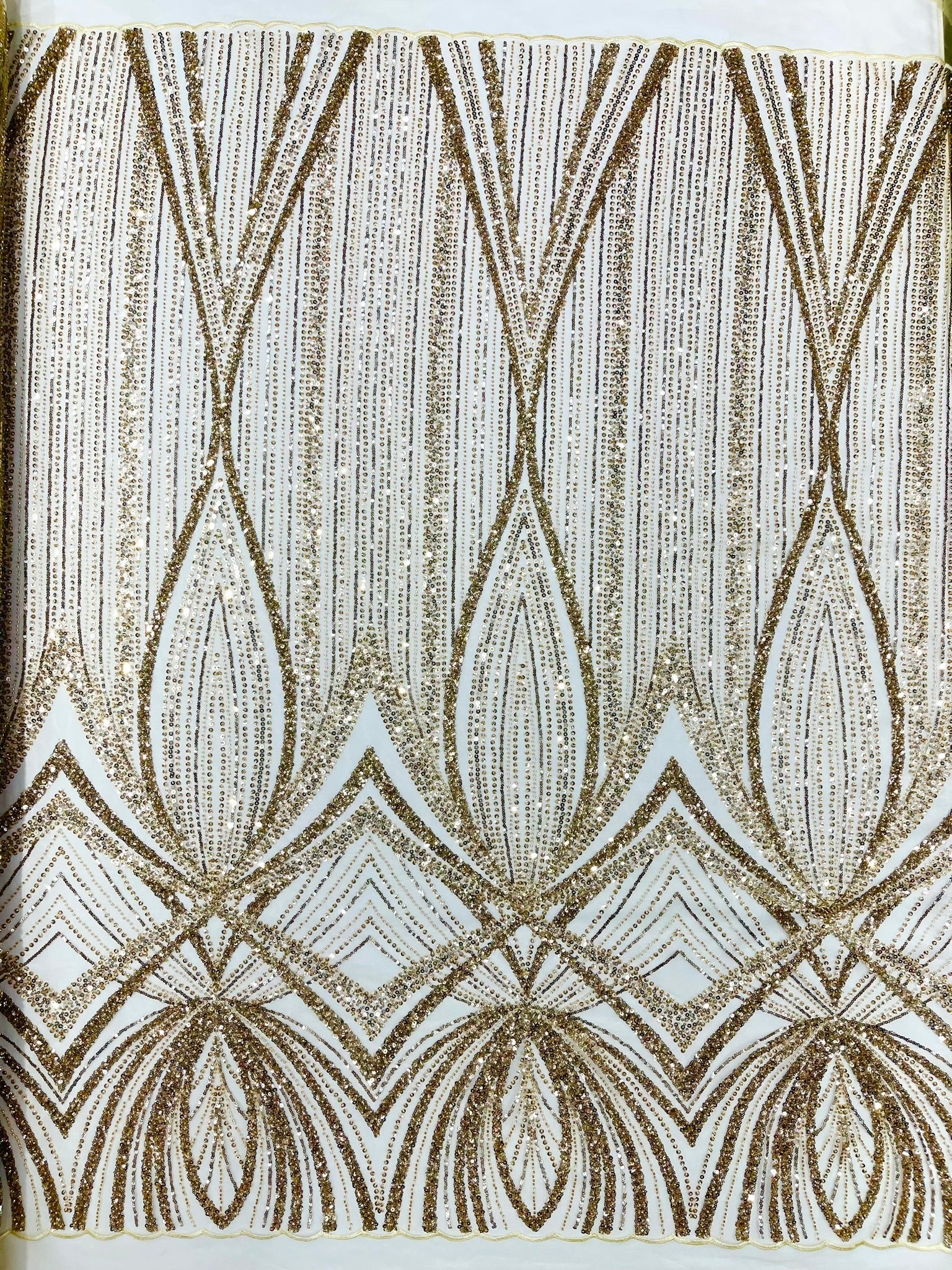 Geometric New York Fashion Beaded Lace Fabric| Prom| Wedding. - New Creations Fabric & Foam Inc