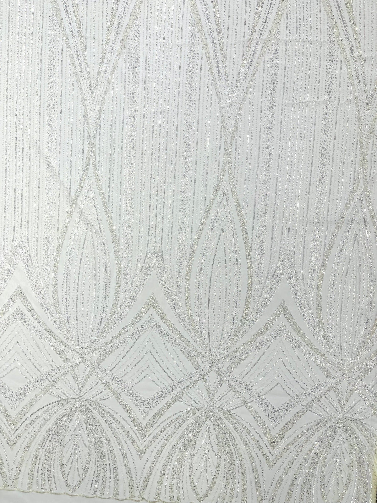 Geometric New York Fashion Beaded Lace Fabric| Prom| Wedding. - New Creations Fabric & Foam Inc