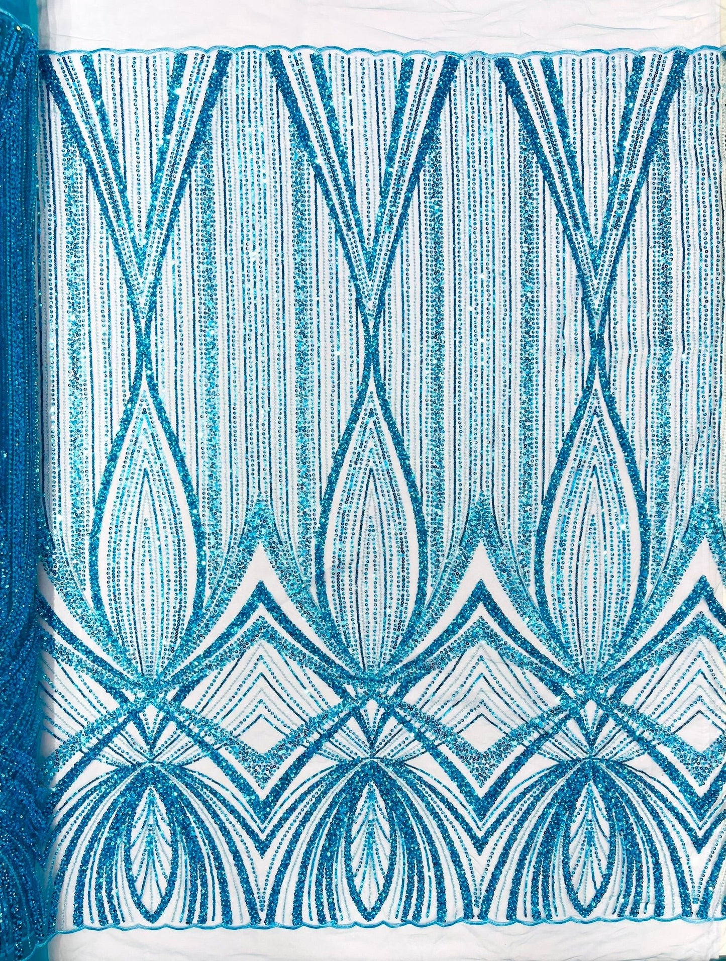 Geometric New York Fashion Beaded Lace Fabric| Prom| Wedding. - New Creations Fabric & Foam Inc