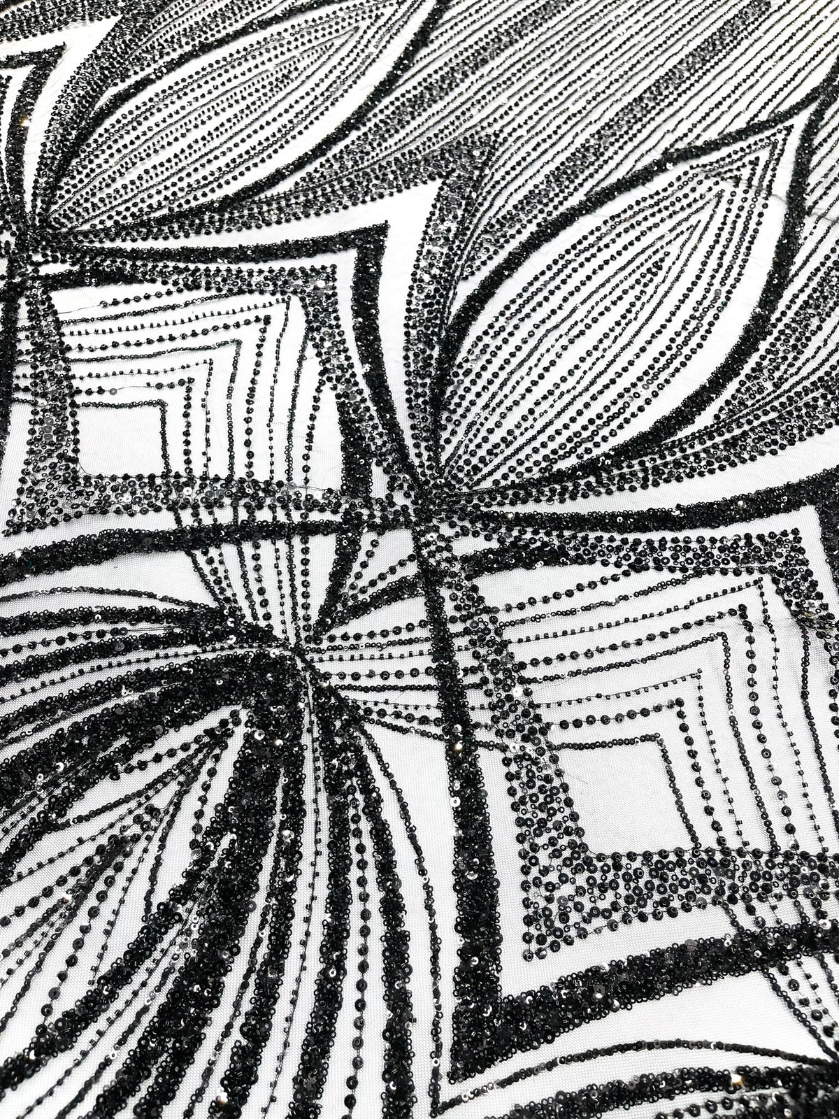 Geometric New York Fashion Beaded Lace Fabric| Prom| Wedding. - New Creations Fabric & Foam Inc