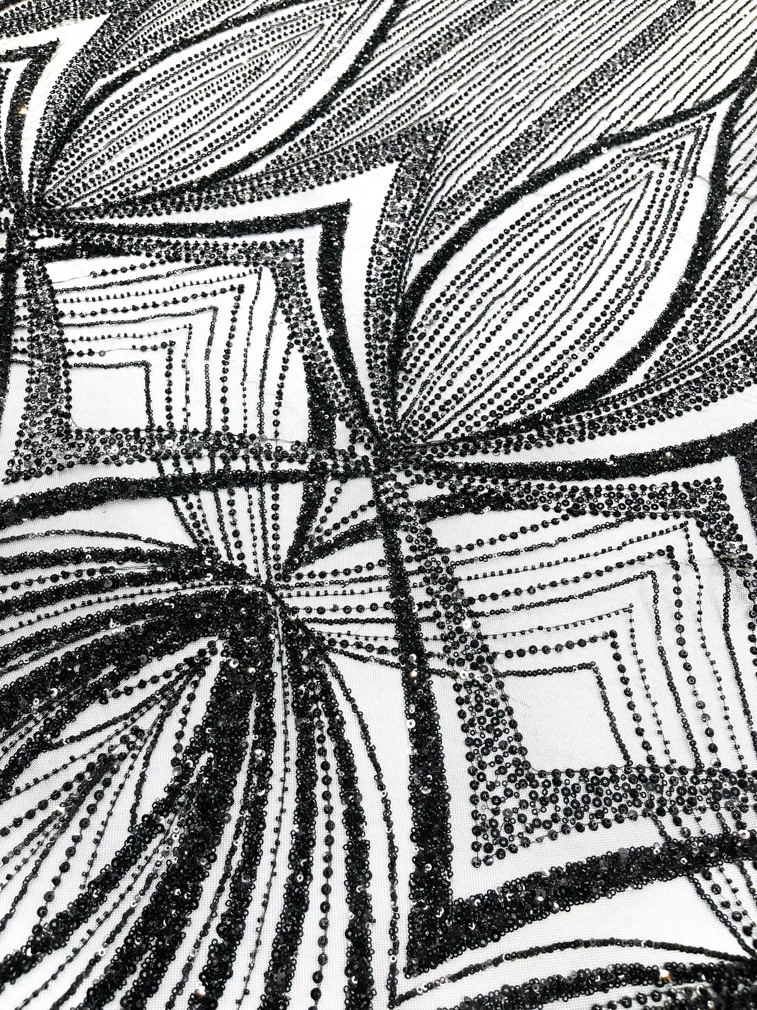 Geometric New York Fashion Beaded Lace Fabric| Prom| Wedding. - New Creations Fabric & Foam Inc