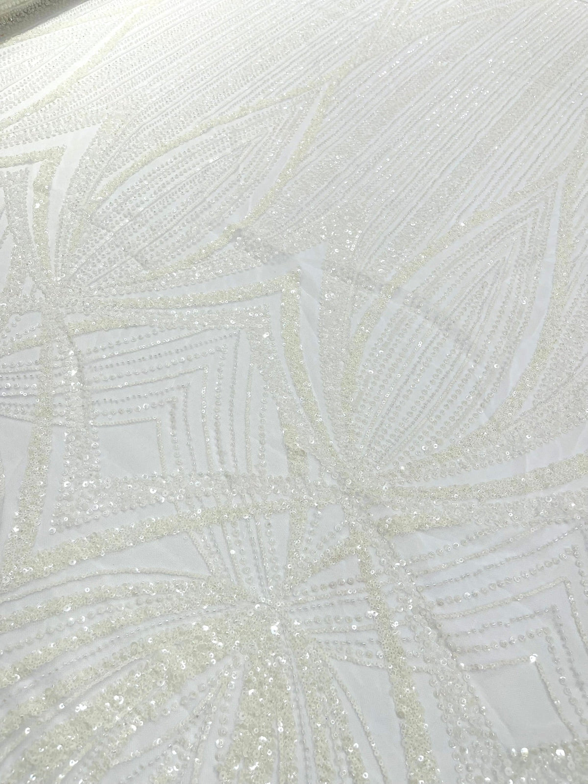 Geometric New York Fashion Beaded Lace Fabric| Prom| Wedding. - New Creations Fabric & Foam Inc