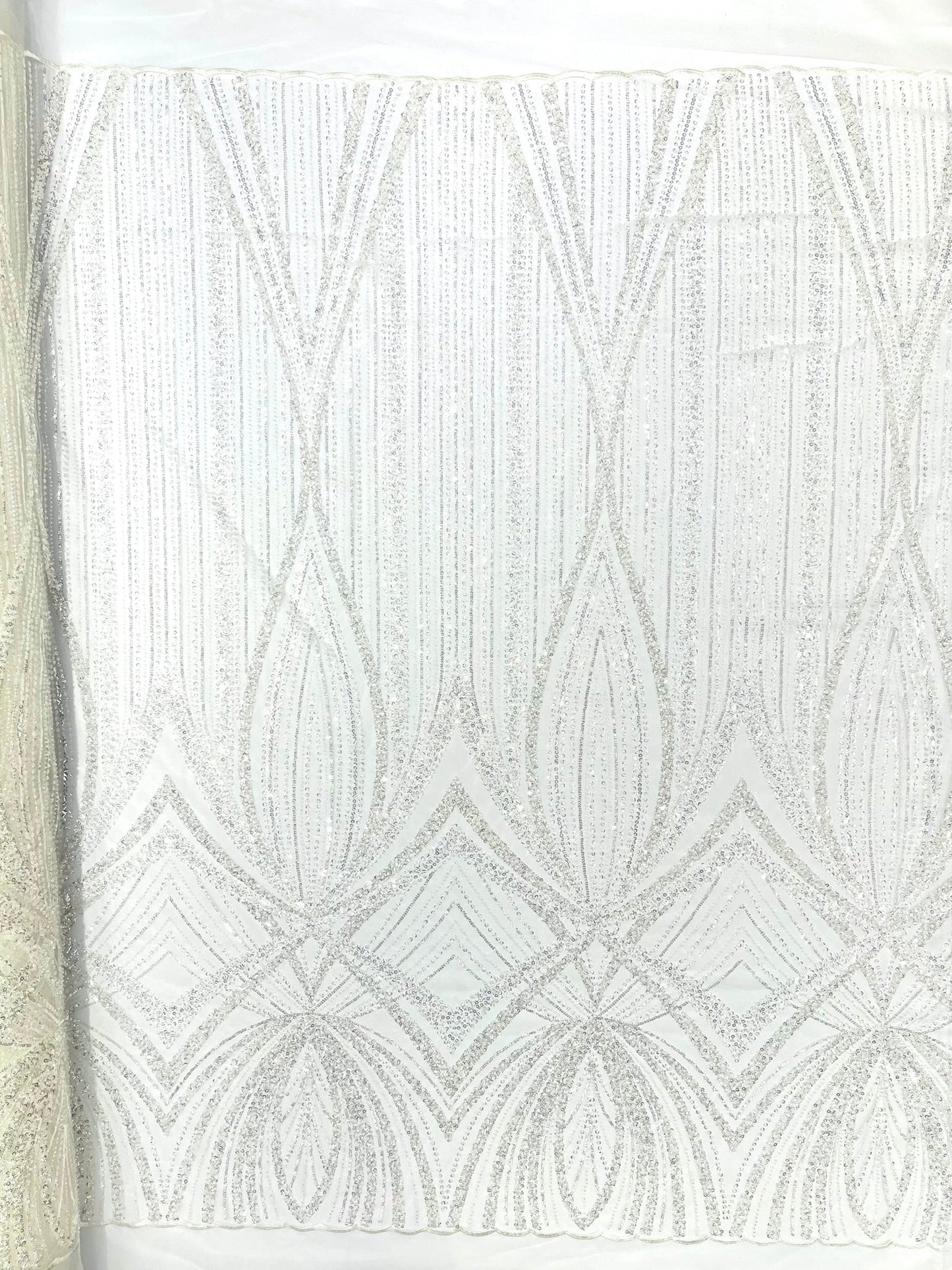 Geometric New York Fashion Beaded Lace Fabric| Prom| Wedding. - New Creations Fabric & Foam Inc