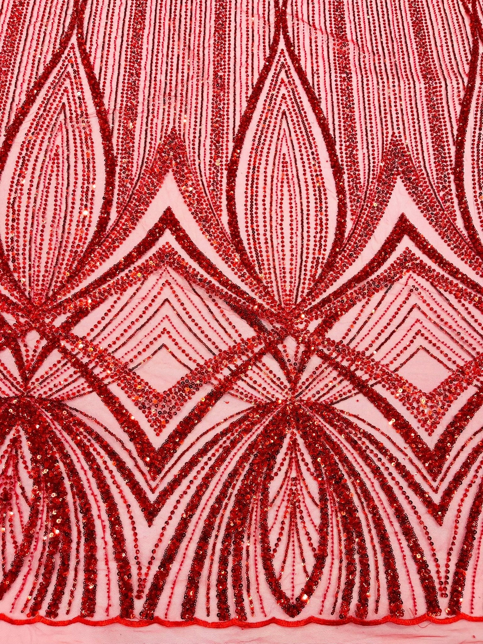 Geometric New York Fashion Beaded Lace Fabric| Prom| Wedding. - New Creations Fabric & Foam Inc