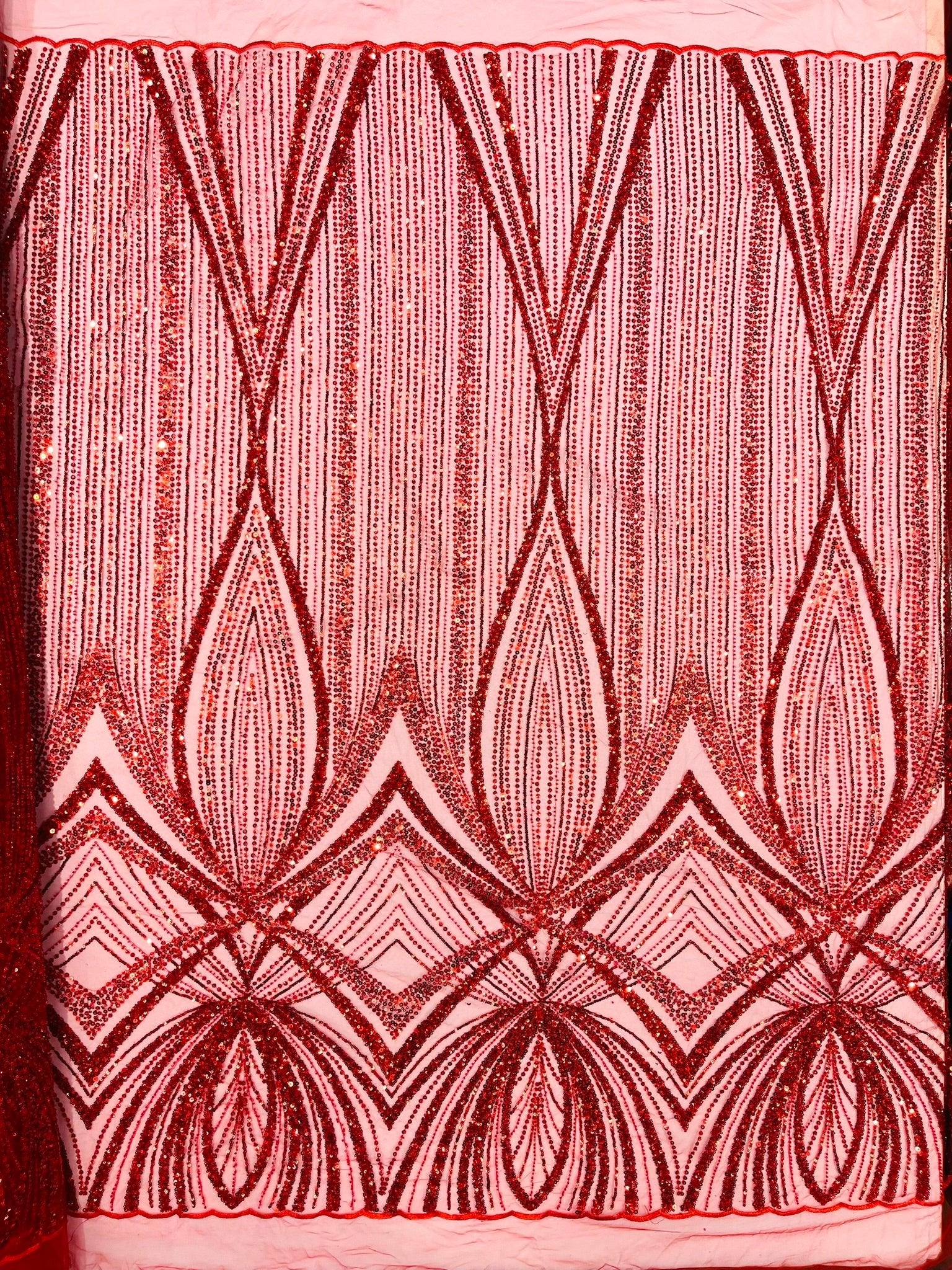 Geometric New York Fashion Beaded Lace Fabric| Prom| Wedding. - New Creations Fabric & Foam Inc